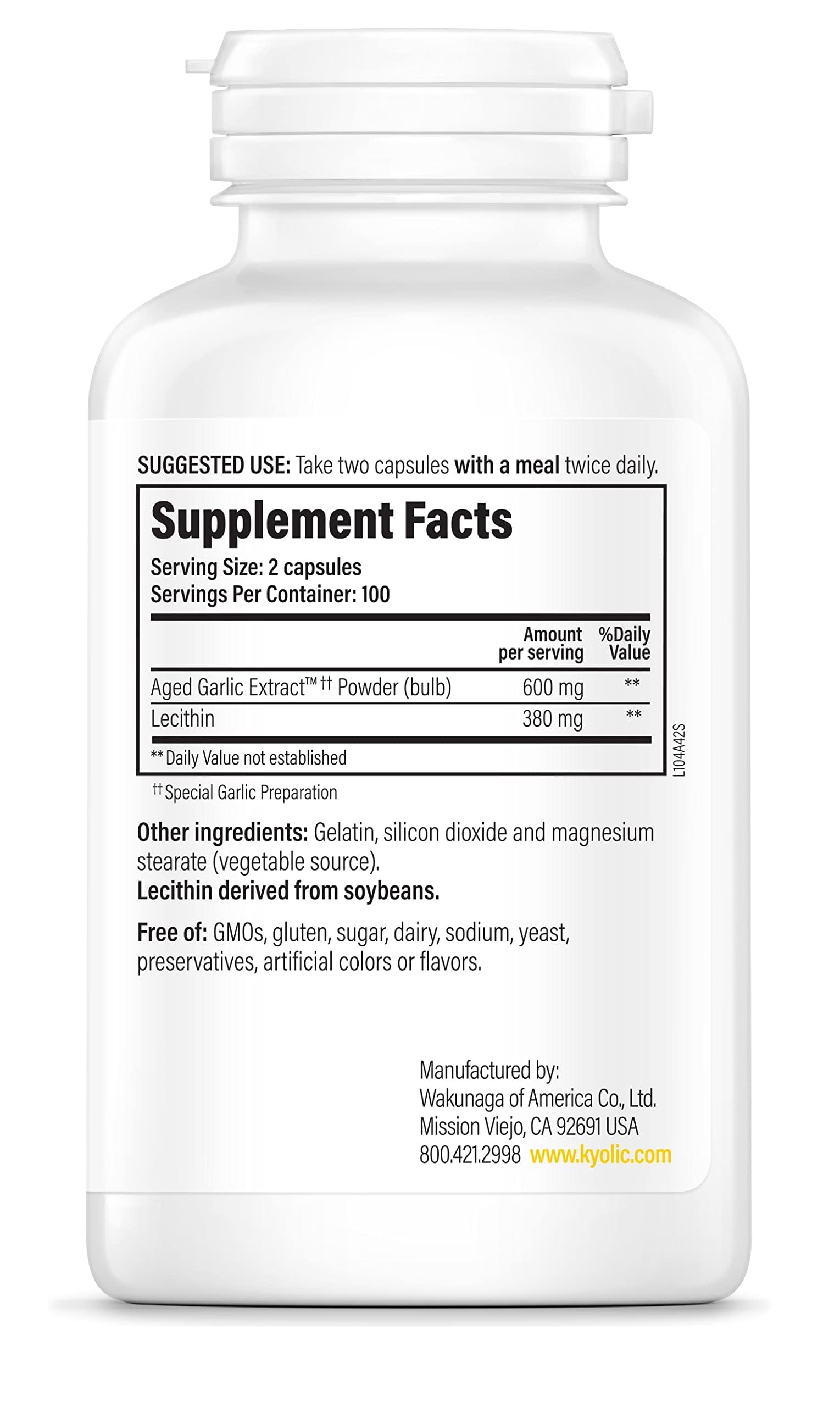 Kyolic Aged Garlic Extract Formula 104, Cholesterol Health*, 200 Capsules