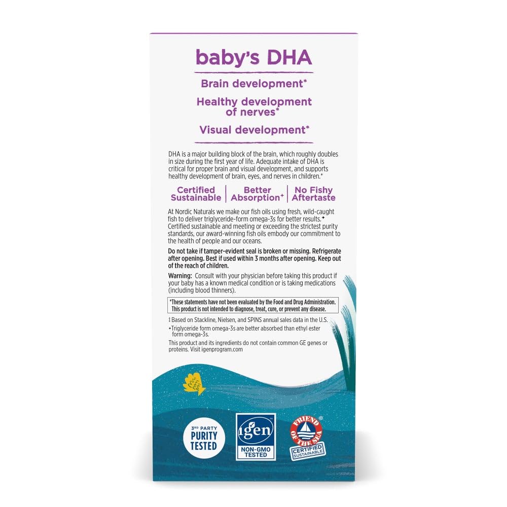 Nordic Naturals Baby’s DHA, Unflavored - 4 oz - 1050 mg Omega-3 + 300 IU Vitamin D3 - Supports Brain, Vision & Nervous System Development in Babies - Non-GMO - Servings May Vary