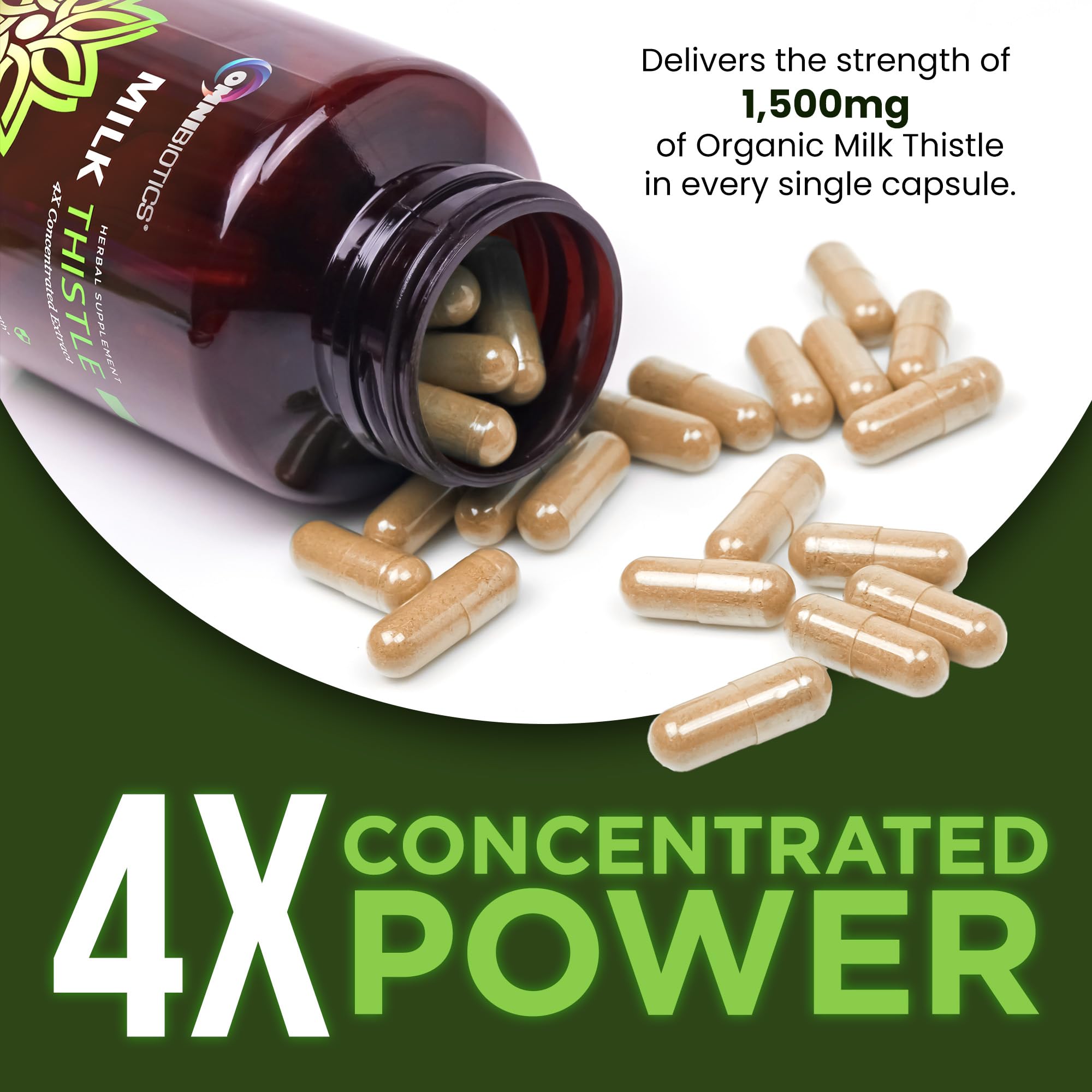 OmniBiotics Organic Milk Thistle Supplement 1500mg – 4X Concentrated Extract with Silymarin – High Potency Liver Detox & Support – 120 Vegan Capsules