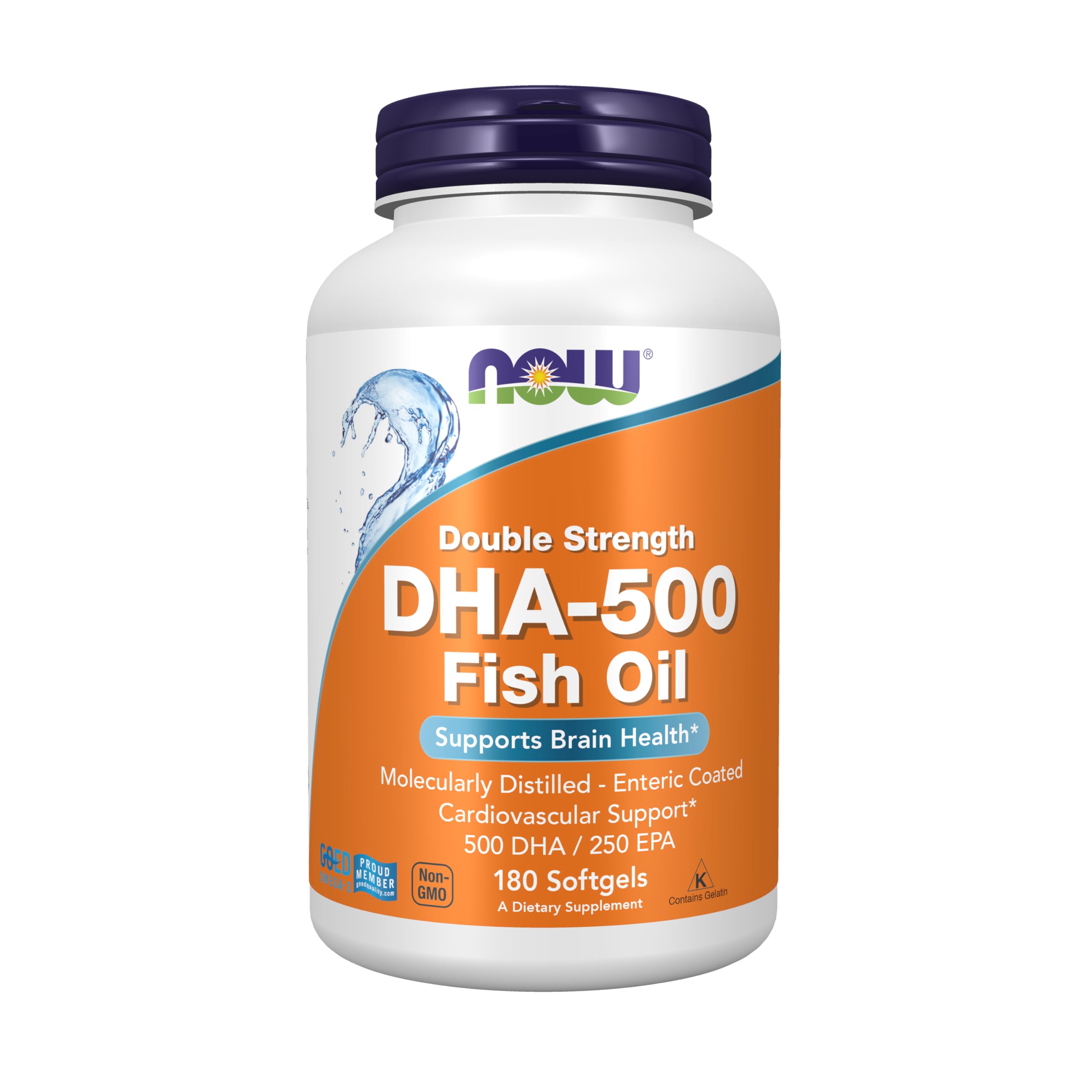 NOW Foods Supplements, DHA-500 with 250 EPA, Molecularly Distilled, Supports Brain Health*, 180 Softgels