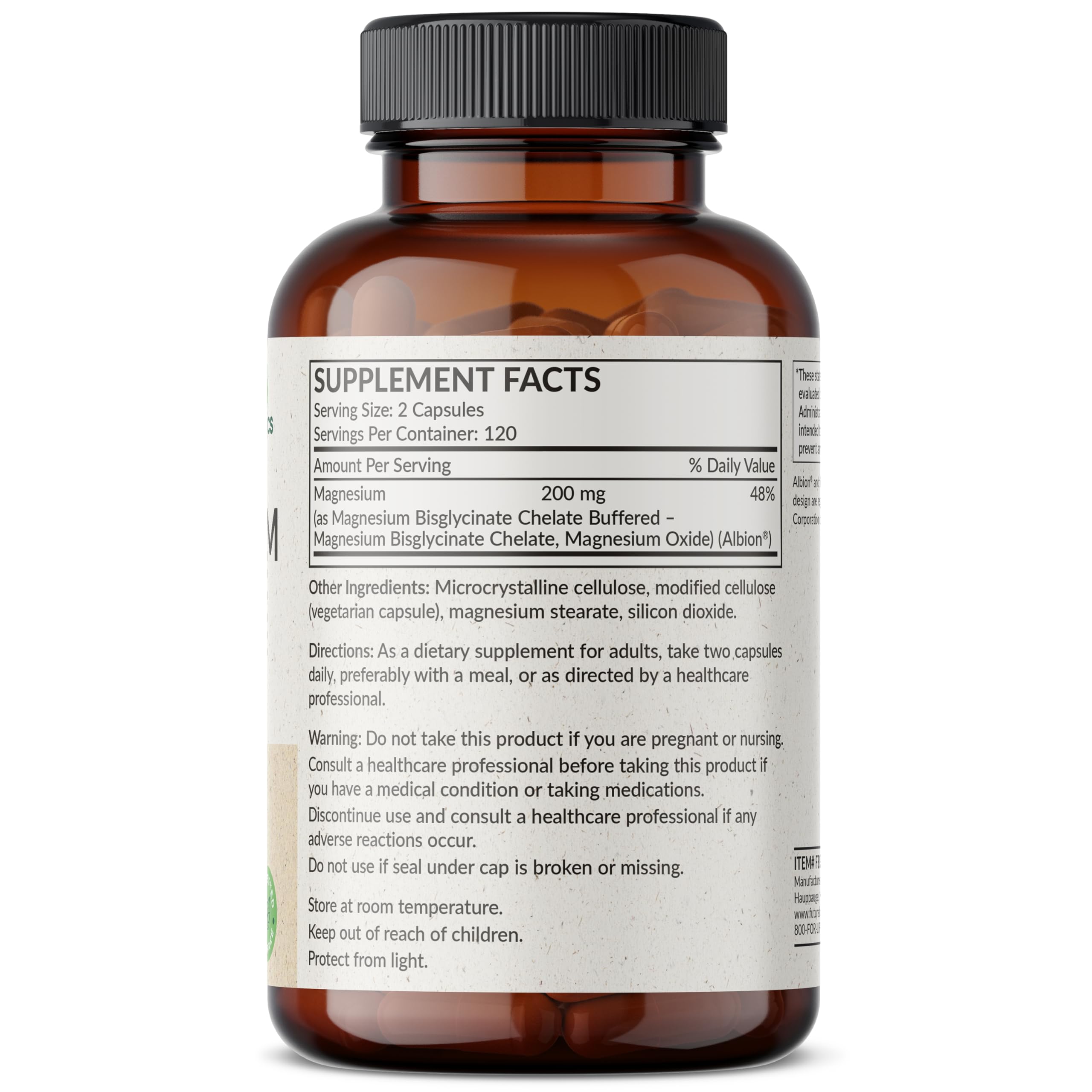 Futurebiotics Magnesium Glycinate 200 MG per Serving Chelated for High Absorption, Gentle On Stomach, Non-GMO, 240 Vegetarian Capsules