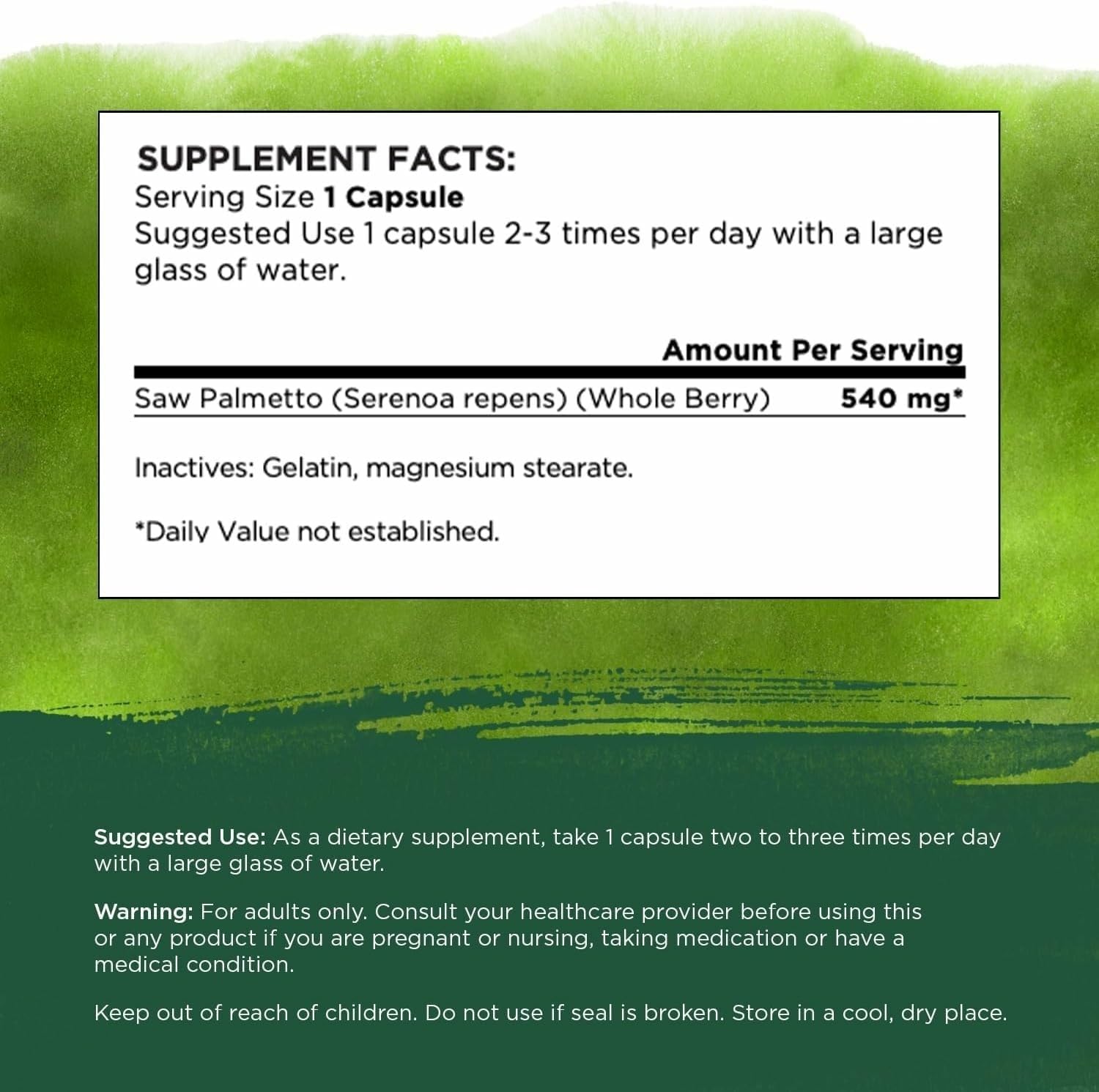 Swanson Saw Palmetto - Herbal Supplement Promoting Male Prostate Health Support - Natural Hair Supplement & Urinary Health Support (540 mg 250 Capsules)