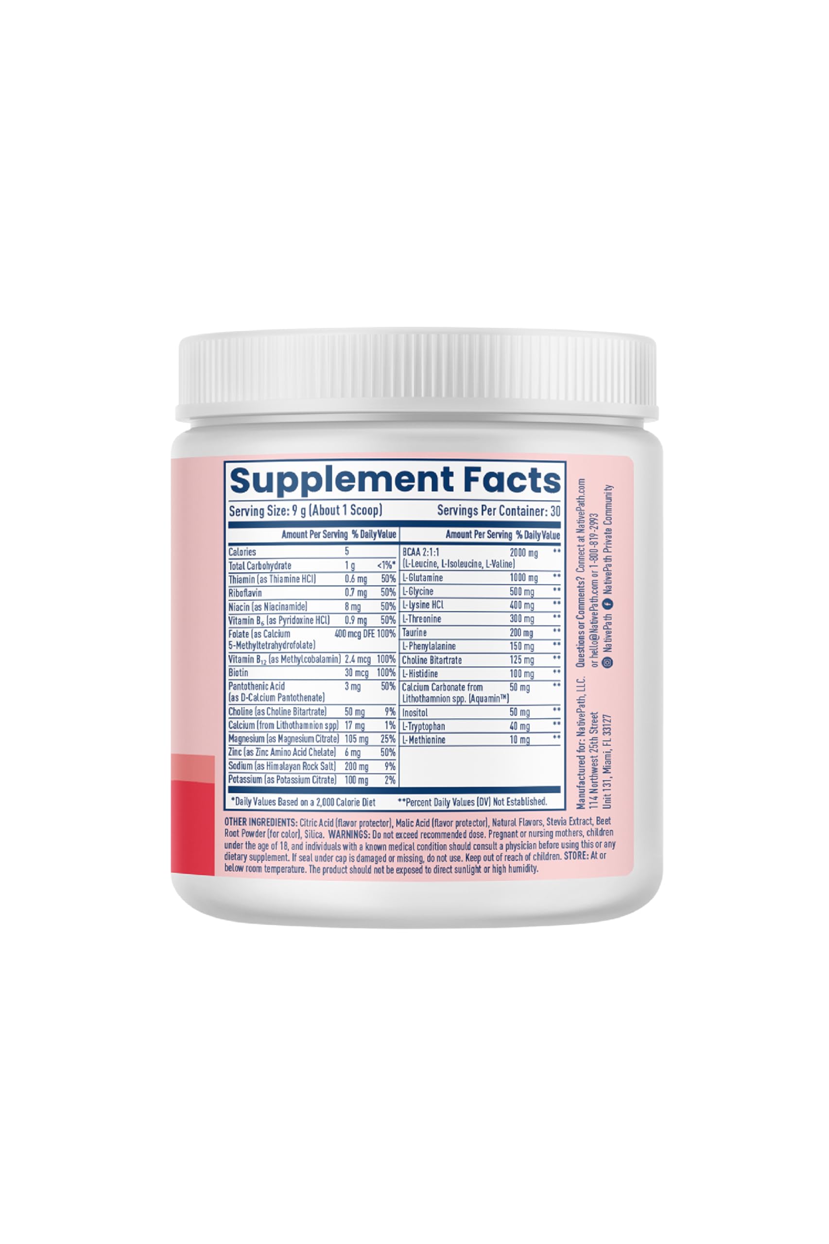 NativePath Native Hydrate, Zero Sugar, Electrolytes Powder with BCAAs, Mixed Berry Hydration, Keto & Paleo Friendly, 30 Servings