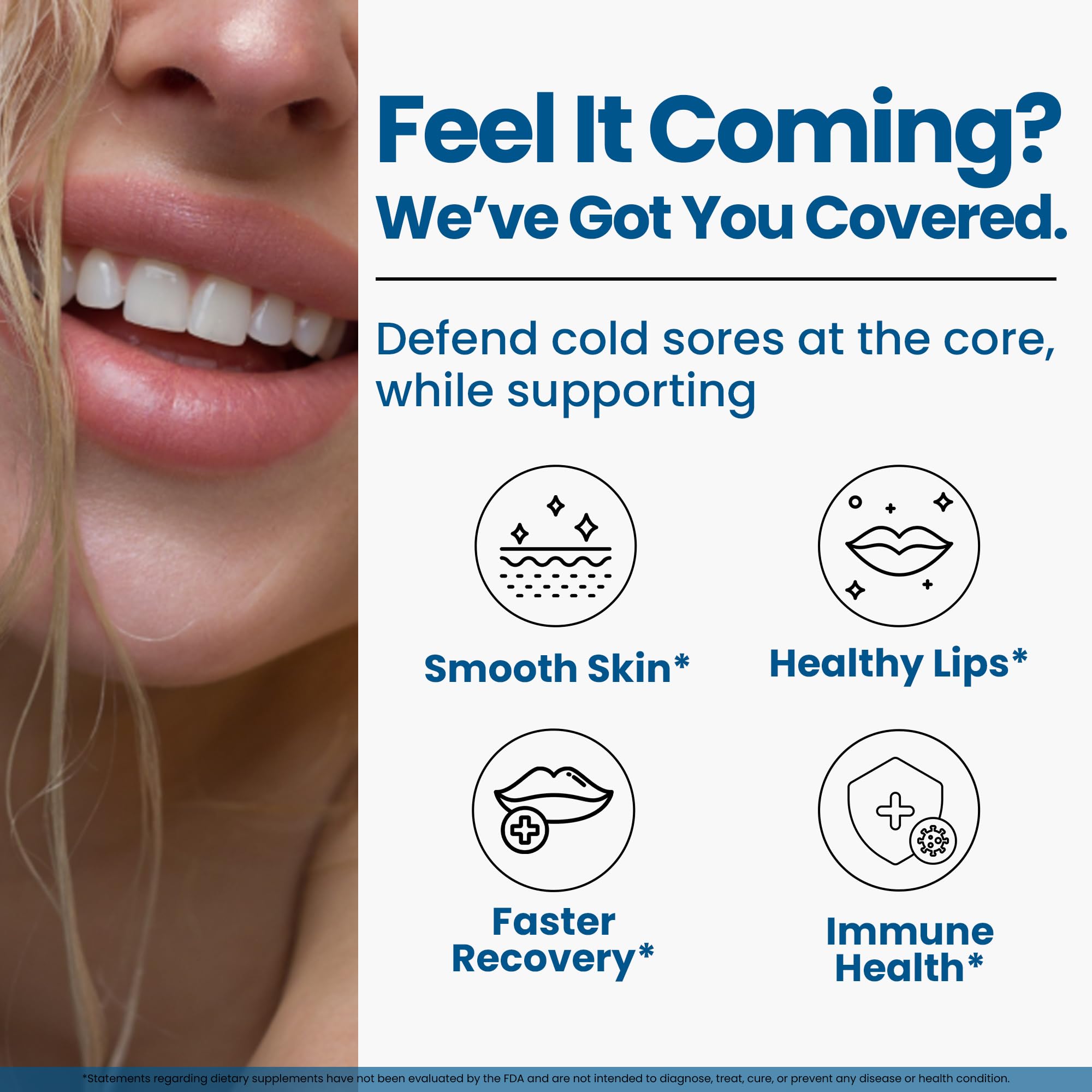 Lysine Cold Sore Treatment for Lips with Pre-Probiotics & VIT C | 1 Month Supply | Supercharged Lysine Capsules with Rhamnosus & Acidophilus for Cold Sores Relief, Skin + Gut Health & Immune Support