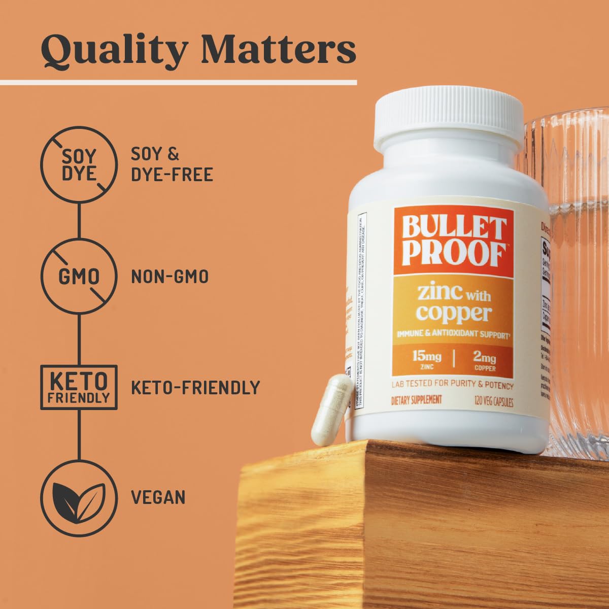 Bulletproof Zinc with Copper Capsules, 120 Count, Minerals and Antioxidant Supplement for Immunity and Mood