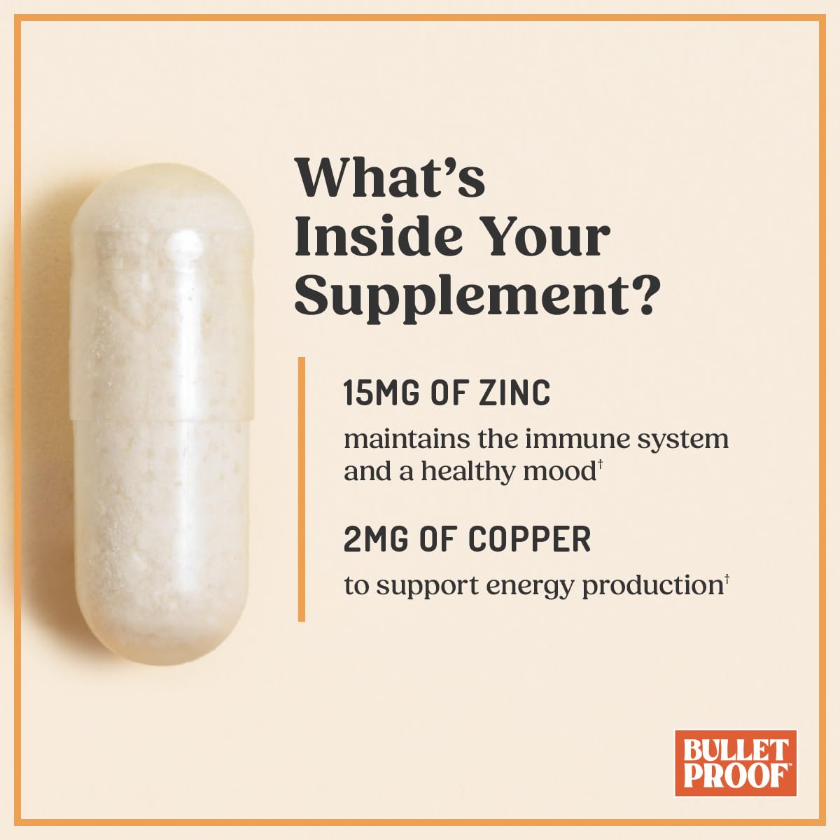 Bulletproof Zinc with Copper Capsules, 120 Count, Minerals and Antioxidant Supplement for Immunity and Mood