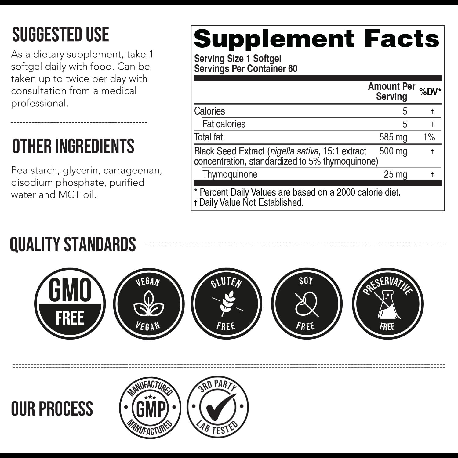 Black Seed Oil Softgels | 5% Thymoquinone - TQ-Advanced® | High Potency - 500 mg per Capsule - 15:1 Concentrate from Nigella Sativa Extract, Raw Form, Vegan Formula, Glass Bottle (60 Softgels)