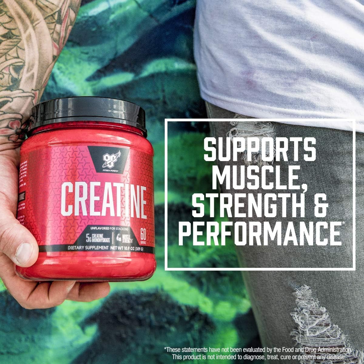 BSN Micronized Creatine Monohydrate Powder, Unflavored Creatine Powder, Micronized, Supports Muscle Building, Supports Muscle Strength, Gym Supplement, 5g per Serving, 5000mg per Servings, 60 Servings