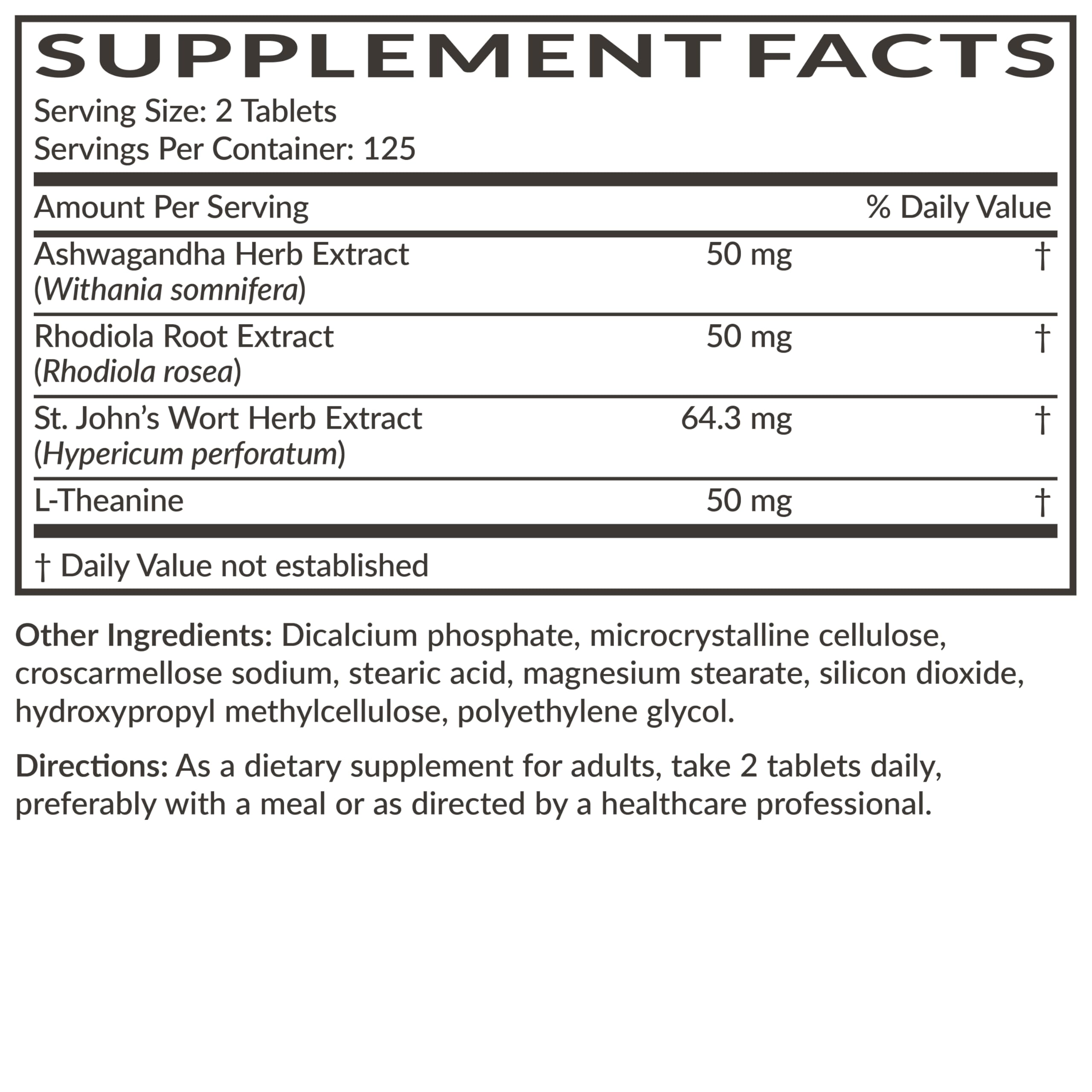 Futurebiotics Chill Pill + Ashwagandha, Rhodiola, St. John’s Wort, & L-Theanine - Non-GMO, 250 Vegetarian Tablets