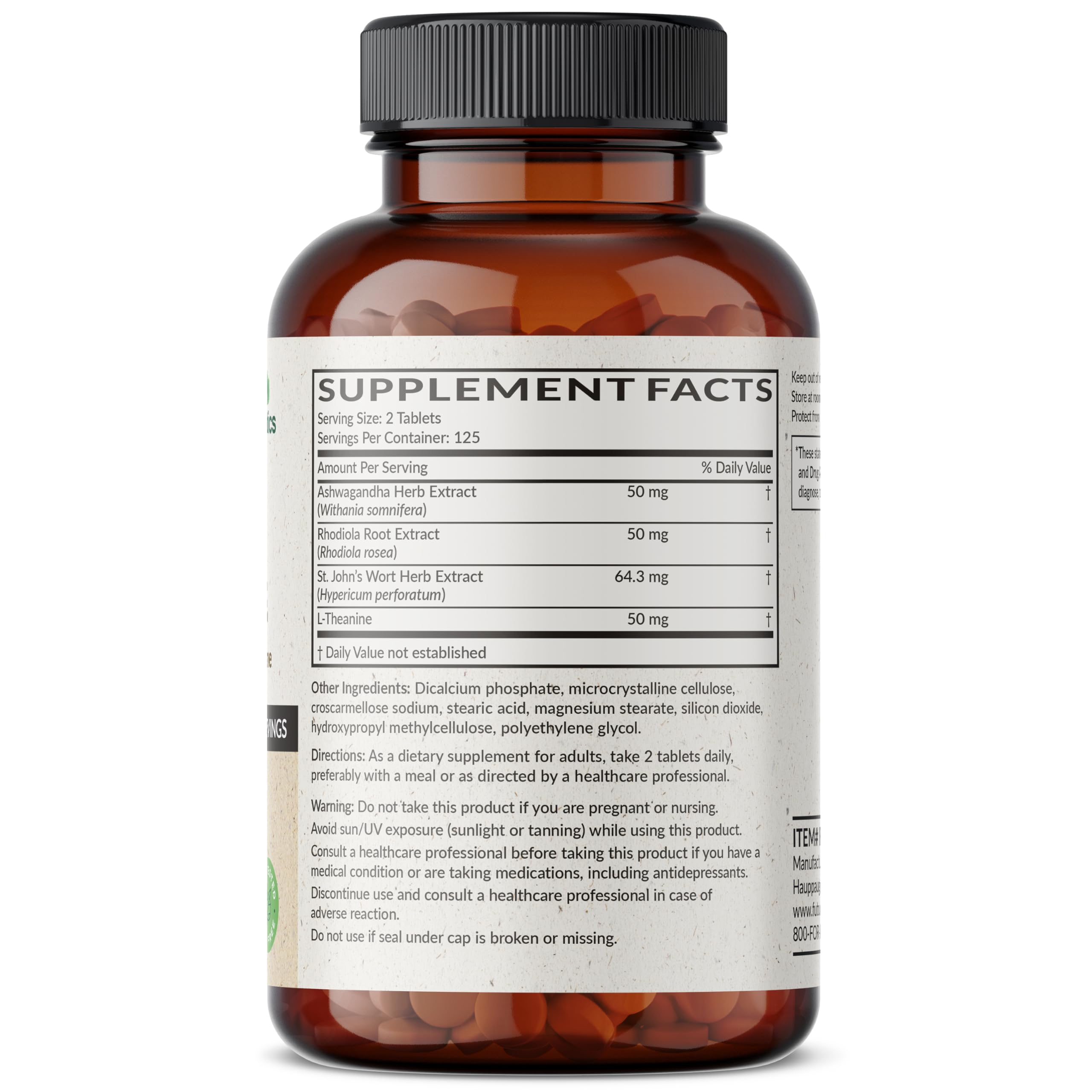 Futurebiotics Chill Pill + Ashwagandha, Rhodiola, St. John’s Wort, & L-Theanine - Non-GMO, 250 Vegetarian Tablets