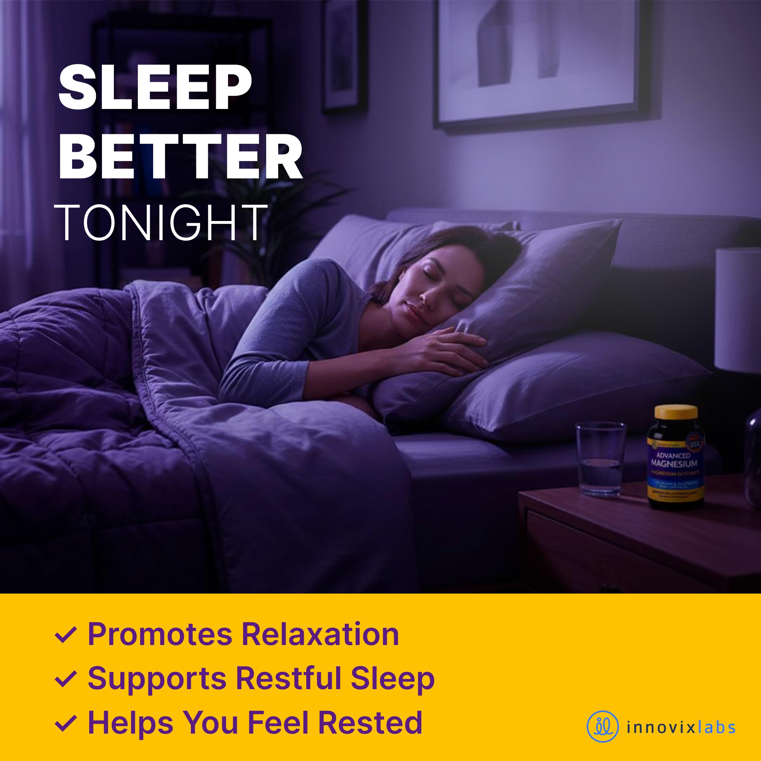 InnovixLabs Advanced Magnesium Capsules - 150 Ct, 210 mg - Chelated Glycinate and Malate - High Absorption, Promotes Relaxation, Bones, Muscle Health, Vegan Malate Sleep Supplement