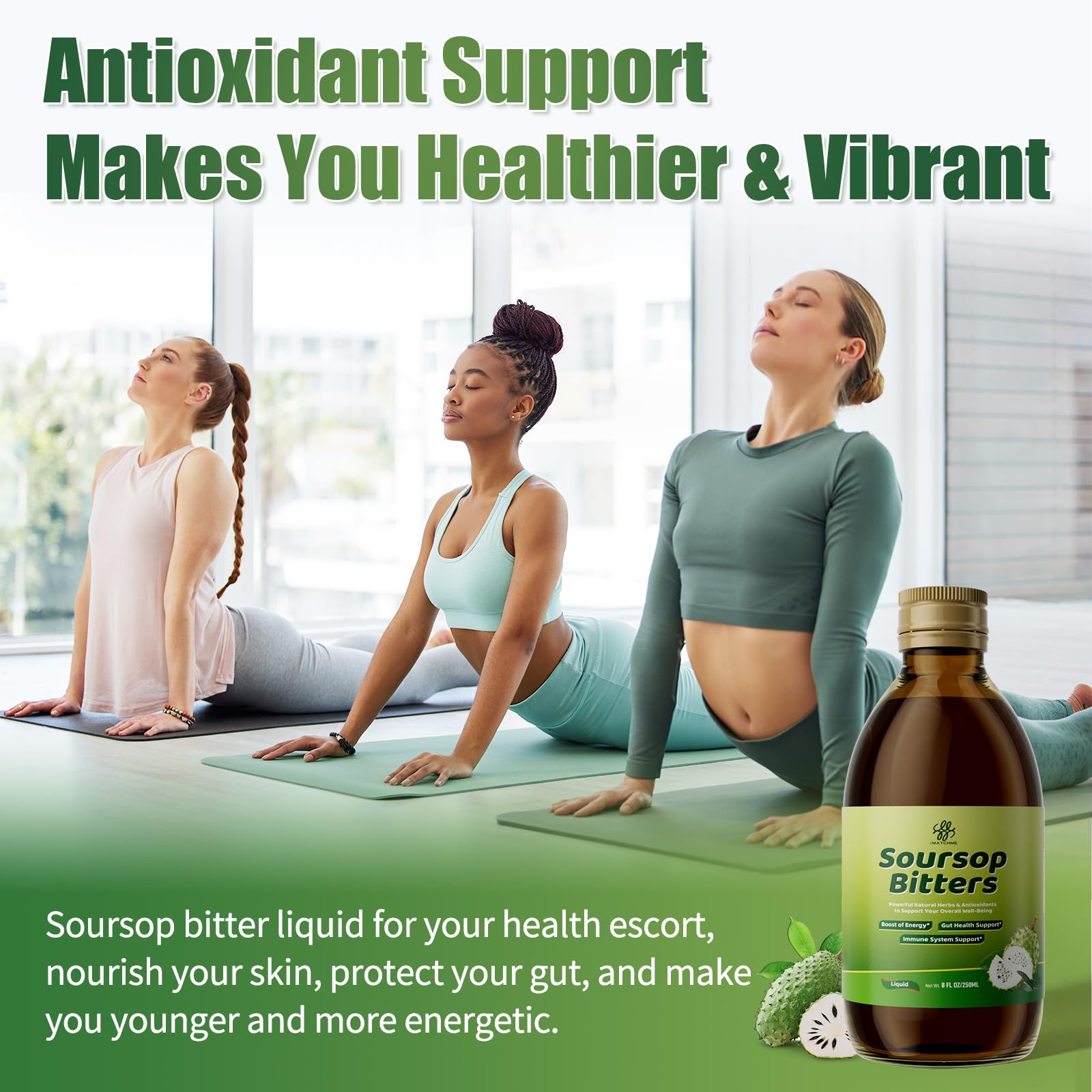 Soursop Bitters Liquid with Black Seed, Turmeric & Moringa-Pure 15 in 1 Herb Soursop Tea for Immune System, Digestive & Gut Health, Antioxidant,Skin Health Support 8 fl oz