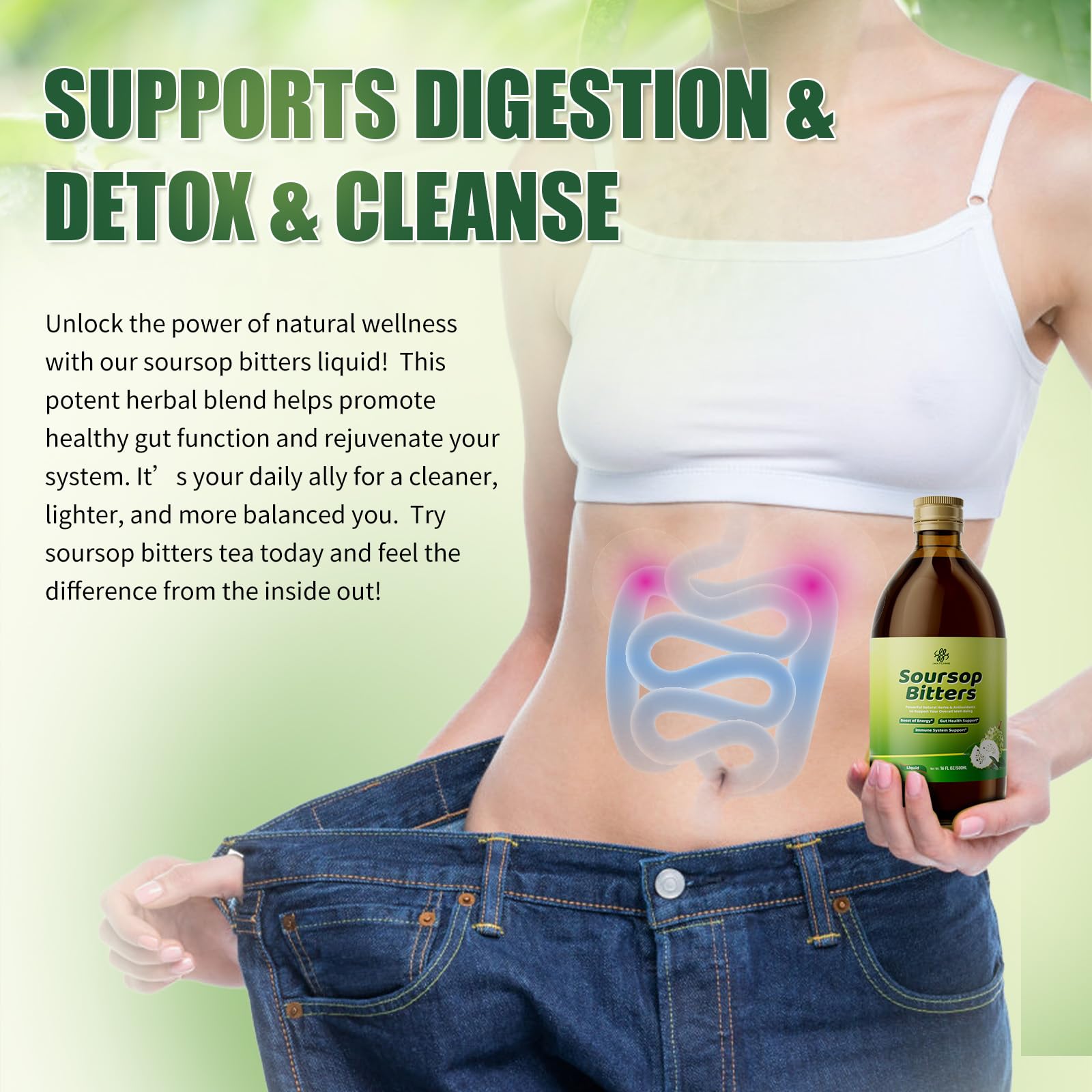 Soursop Bitters Liquid with Black Seed, Turmeric & Moringa-Pure 15 in 1 Herb Soursop Tea for Immune System, Digestive & Gut Health, Antioxidant,Skin Health Support 8 fl oz