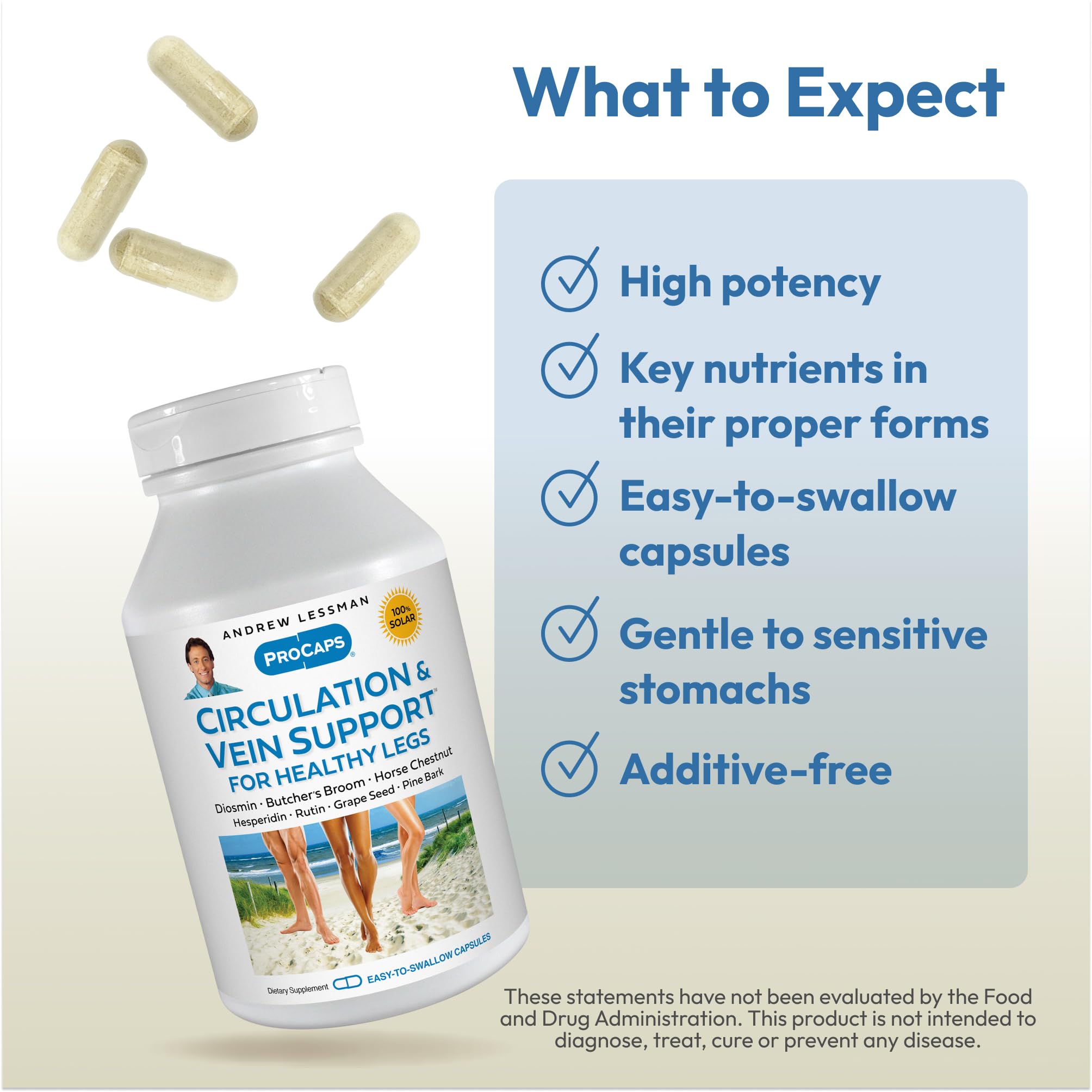 ANDREW LESSMAN Circulation, Vein Support for Healthy Legs 60 Capsules - High Bioactivity Diosmin, Butcher's Broom, Visibly Reduces Swelling and Discomfort in Feet, Ankles, Calves, Legs