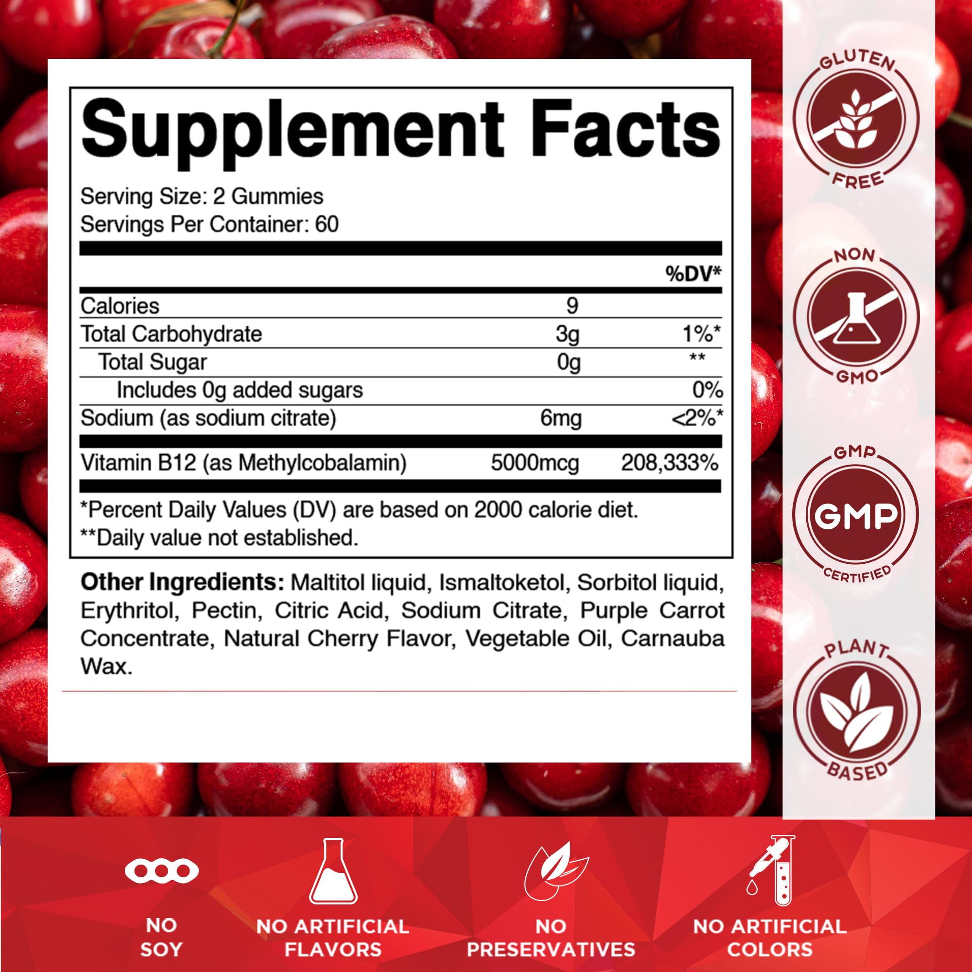 Vitamatic 2 Packs Extra Strength Vitamin B12 5000 mcg (Methyl B12) Gummies - 120 Count - Energy Metabolism Support and Nervous System Health Support, Natural Cherry Flavored