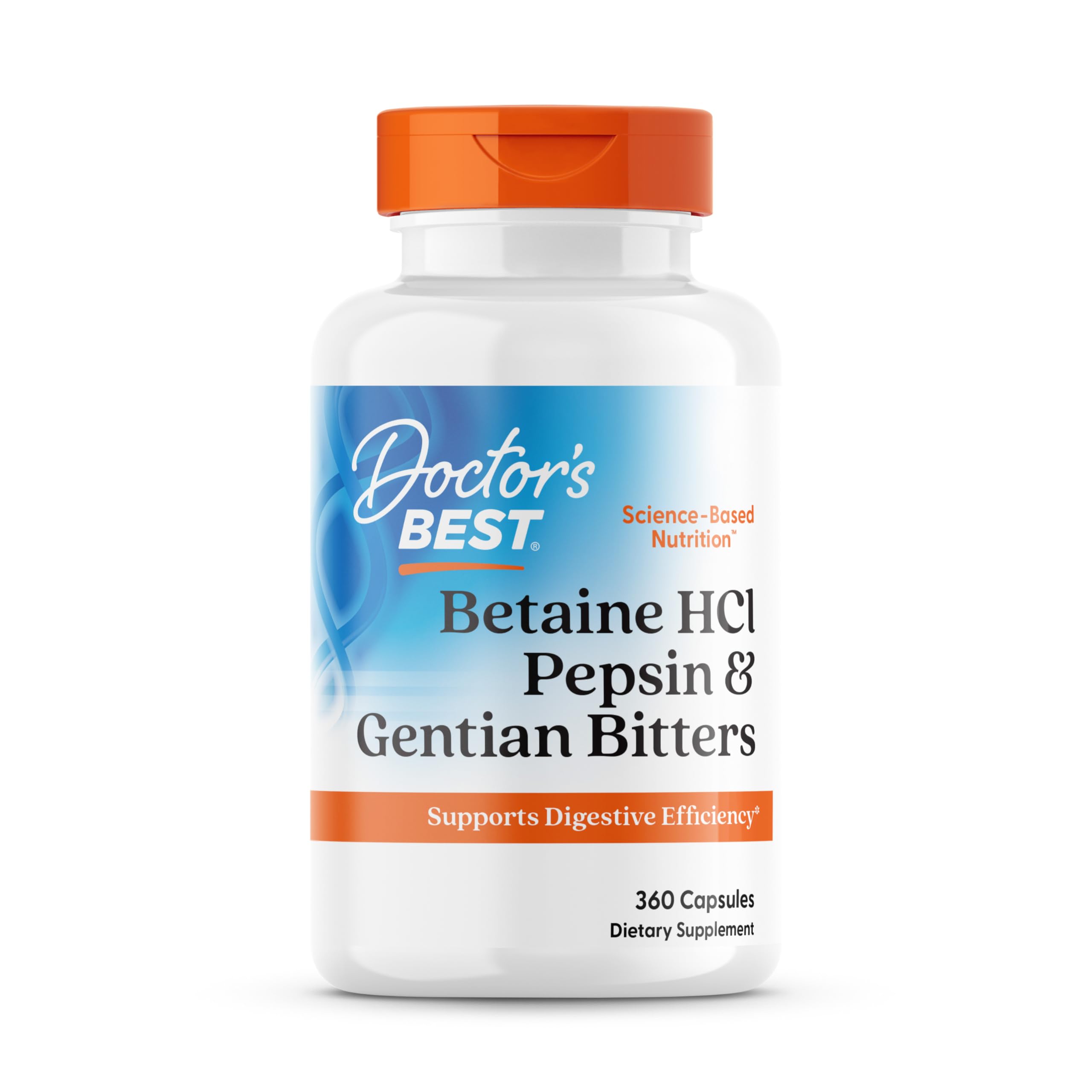 Doctor's Best Betaine HCI Pepsin & Gentian Bitters, Digestive Enzymes for Protein Breakdown & Absorption, Non-GMO, Gluten Free, 360 Count (Pack of 1)
