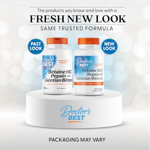 Doctor's Best Betaine HCI Pepsin & Gentian Bitters, Digestive Enzymes for Protein Breakdown & Absorption, Non-GMO, Gluten Free, 360 Count (Pack of 1)