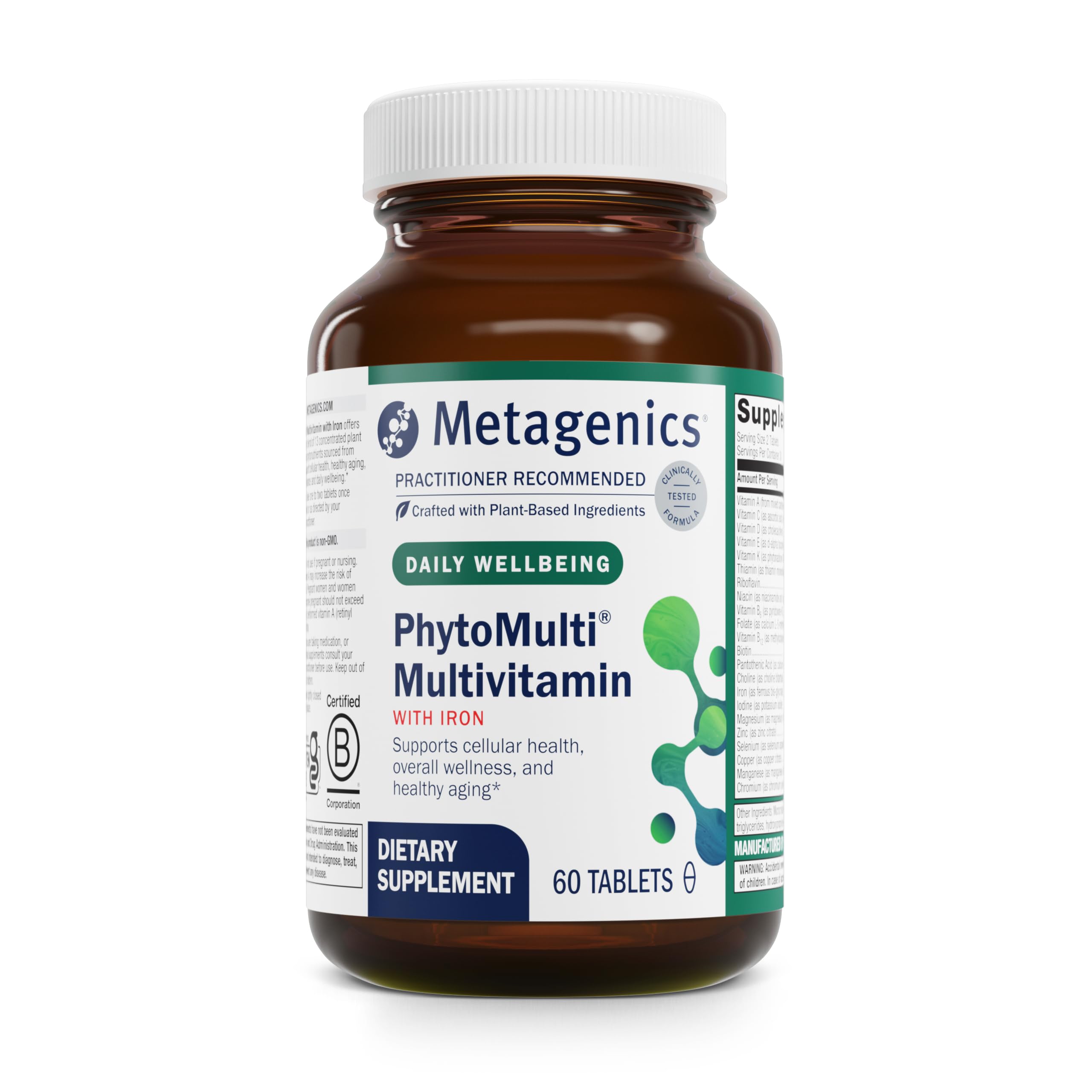 Metagenics PhytoMulti with Iron - Daily Multivitamin for Men & Women with Phytonutrients* - Methylfolate, Vitamins A‑K, Zinc & B6 - Iron Bisglycinate 18 mg - Non‑GMO, Gluten‑Free - 60 Tablets