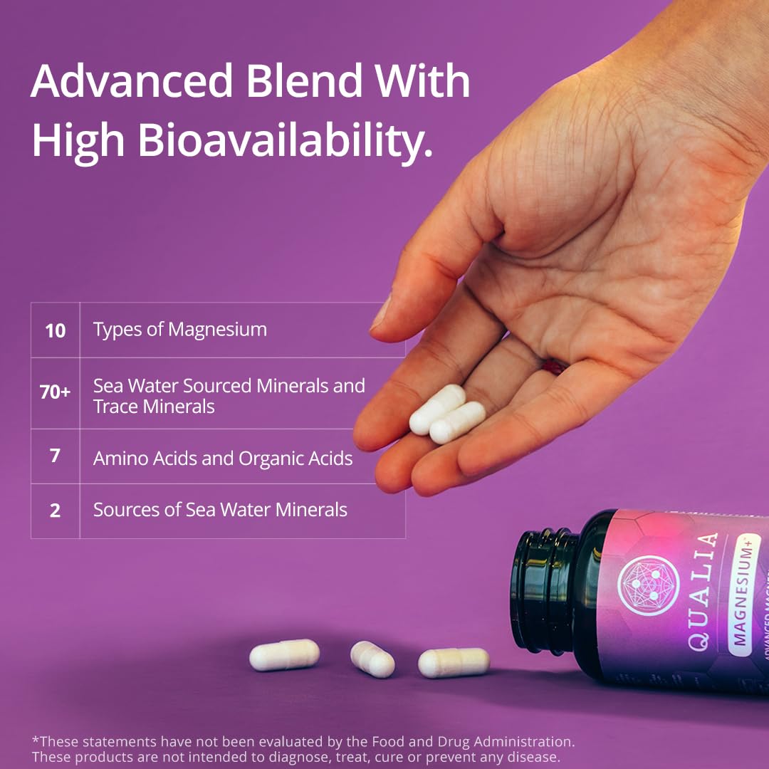 Qualia Magnesium+ | Doctor-Formulated. Premium Formula | High Bioavailability | 10 Forms of Magnesium & 70+ Minerals | Relaxed Mood, restful Sleep, & Exercise Recovery