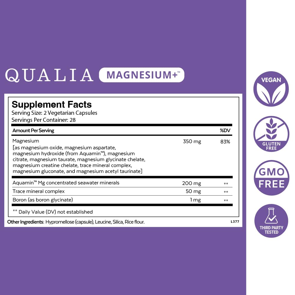 Qualia Magnesium+ | Doctor-Formulated. Premium Formula | High Bioavailability | 10 Forms of Magnesium & 70+ Minerals | Relaxed Mood, restful Sleep, & Exercise Recovery