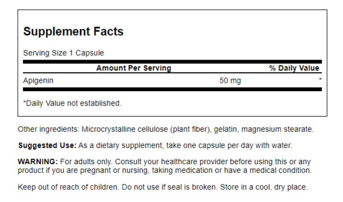 Swanson Apigenin - Bioflavonoid Supplement That Offers Stress & Sleep Support, Aids Cellular Health & May Support Men's Health* - 90 Capsules