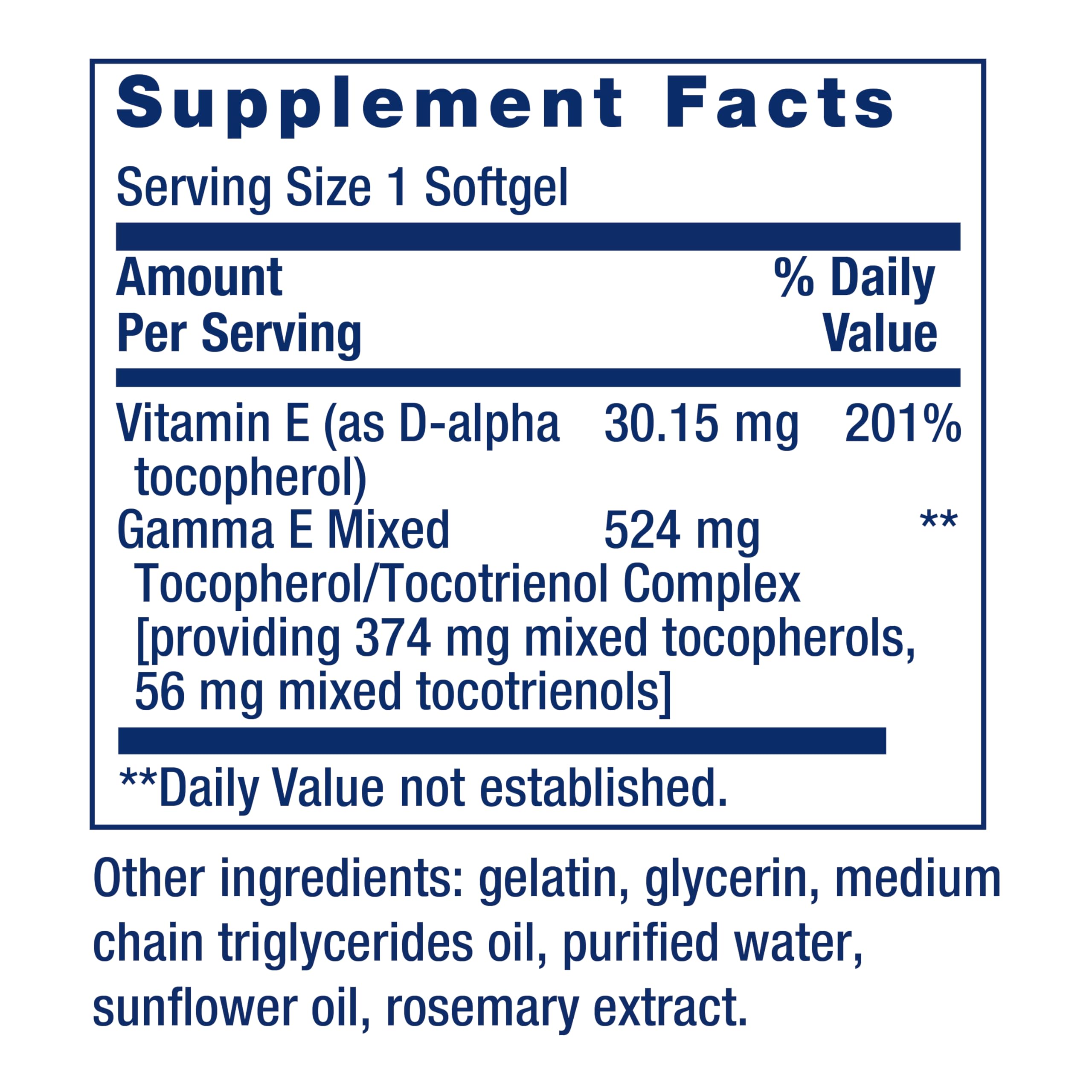 Life Extension Gamma E Mixed Tocopherols & Tocotrienols – Complete Vitamin E Spectrum, Antioxidant Protection – Non-GMO, Gluten-Free – 60 Softgels