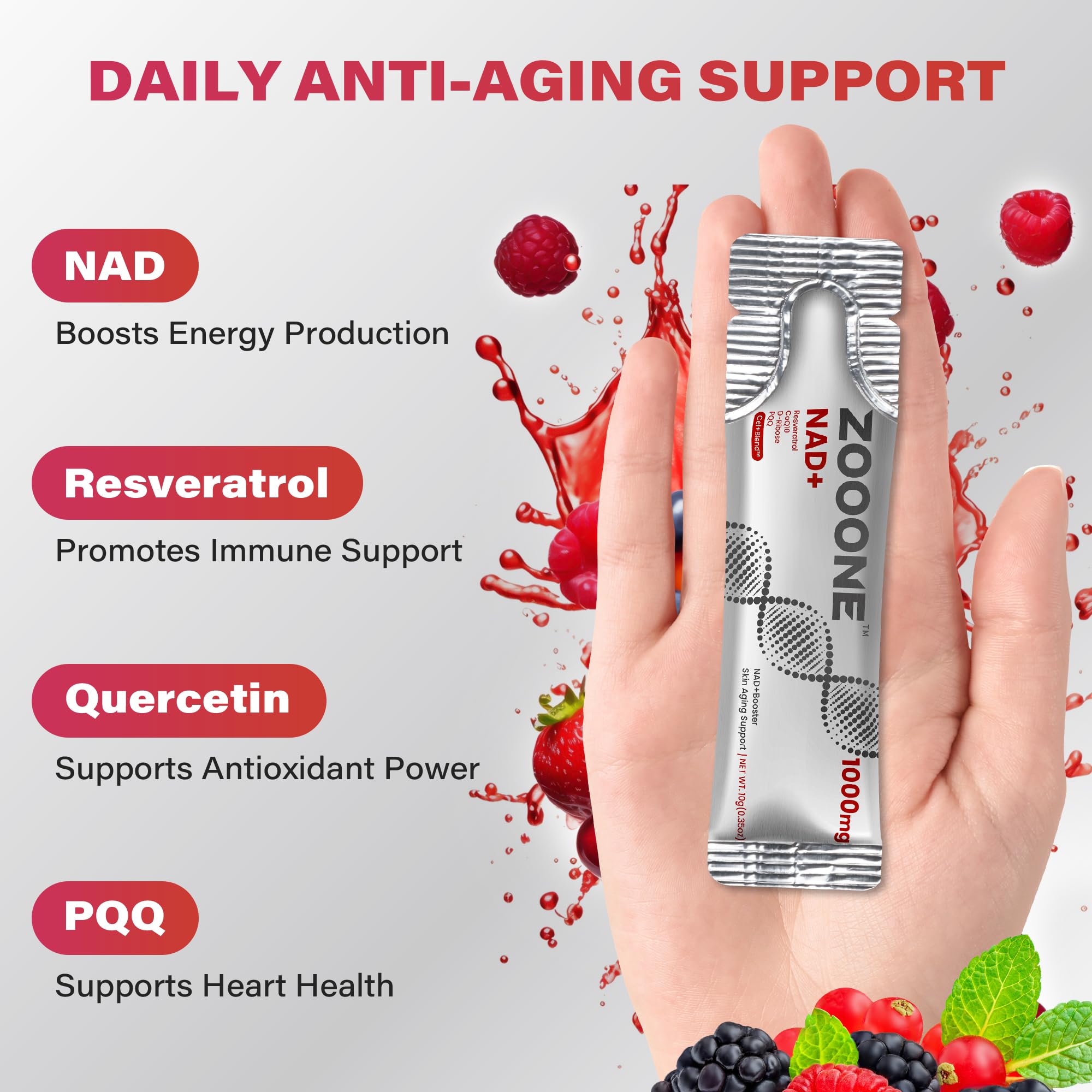 NAD+ 1000mg Liquid Packets Supplement - Premium Nicotinamide Riboside & Resveratrol for Cellular Energy,Advanced NAD Booster for Men & Women (60 Pocket)