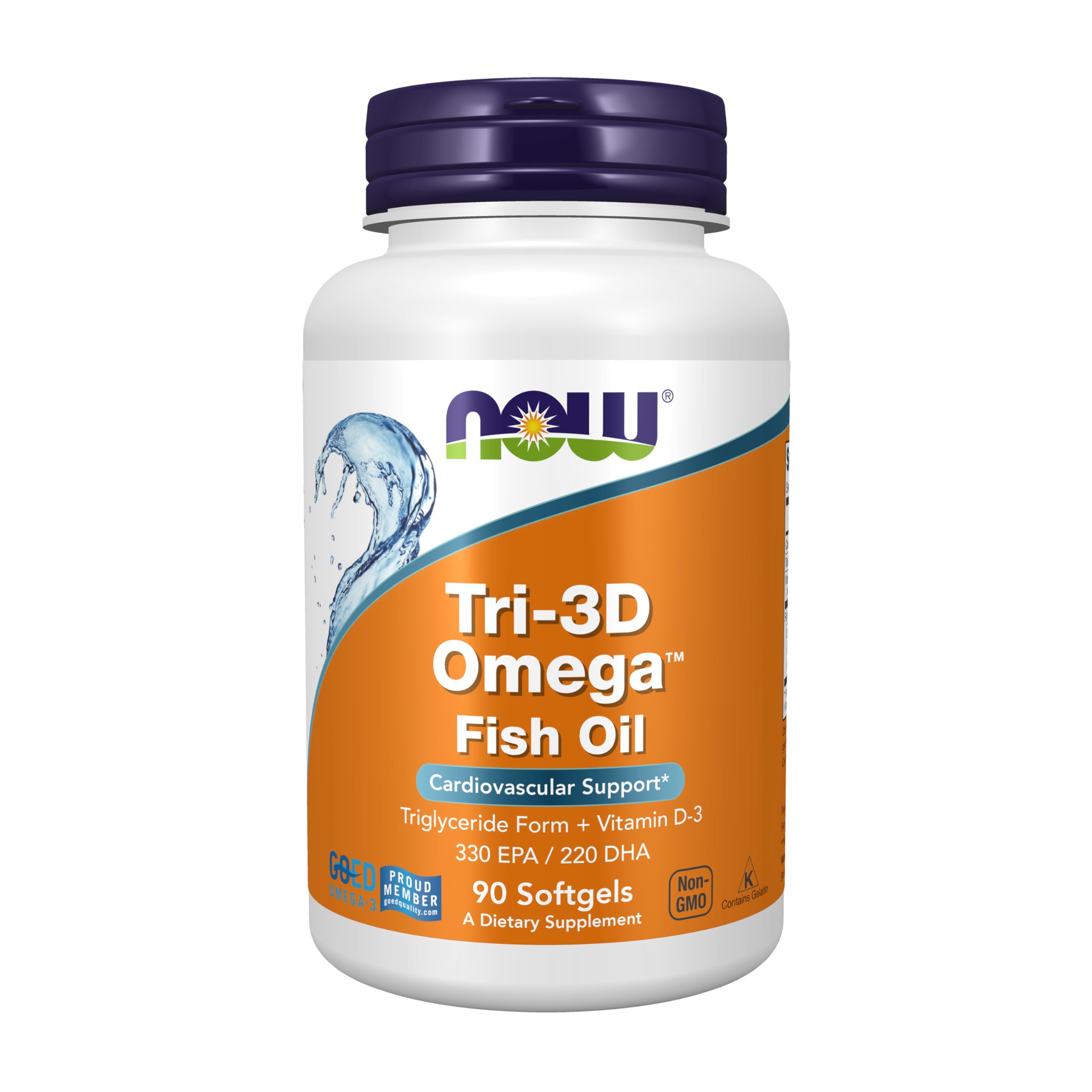 NOW Foods Supplements, Tri-3D Omega™, Triglyceride Form of Omega-3 Fish Oil + Vitamin D-3, Molecularly Distilled, 90 Softgels