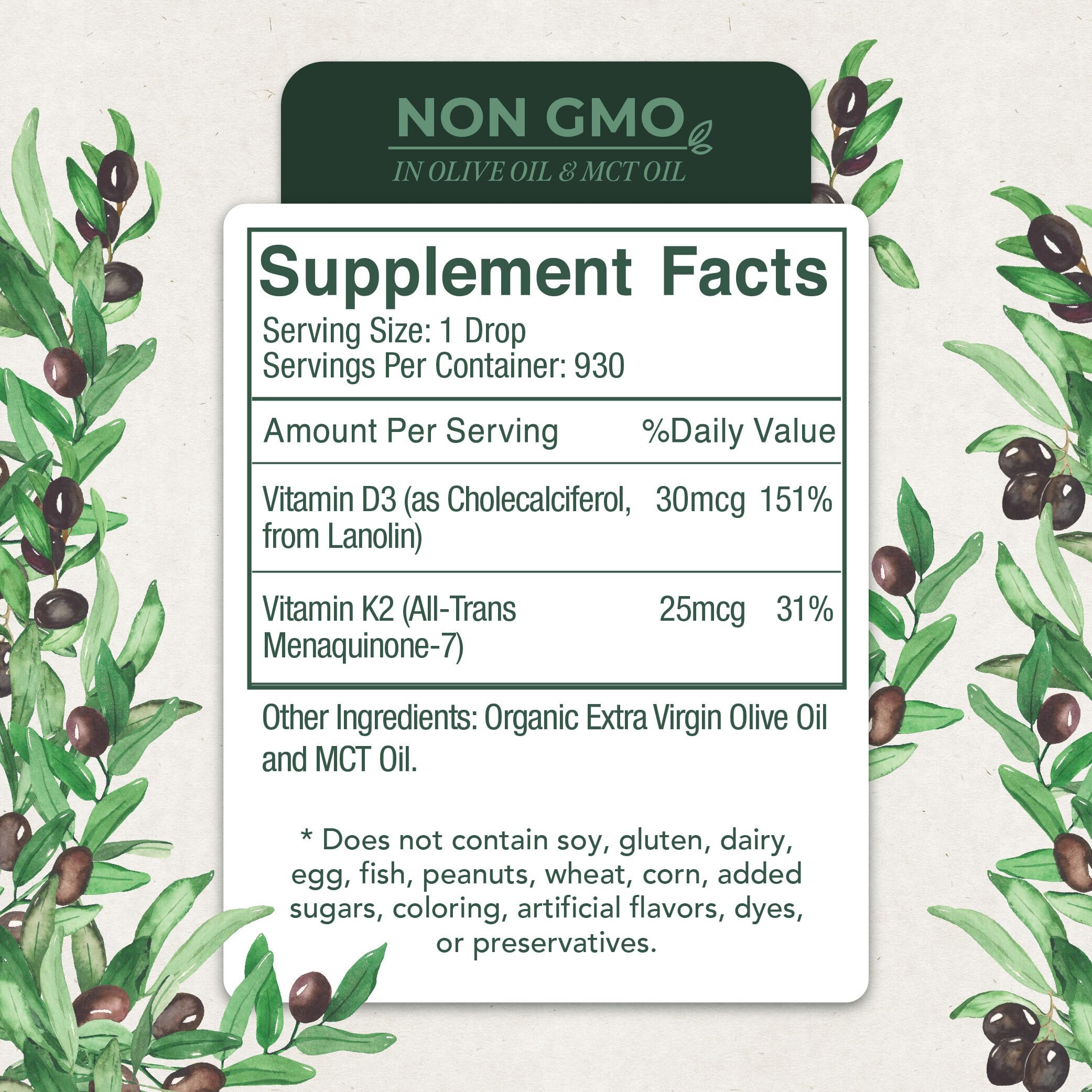 Live Wise Naturals Vitamin D3+K2 Liquid Drops - Organic MCT Oil Formula for Adults, Kids & Toddlers - Easy Absorption 1208 IU Vitamin D3 & 25 mcg K2 (mk7) for Immune Support & Bone Health - No flavour