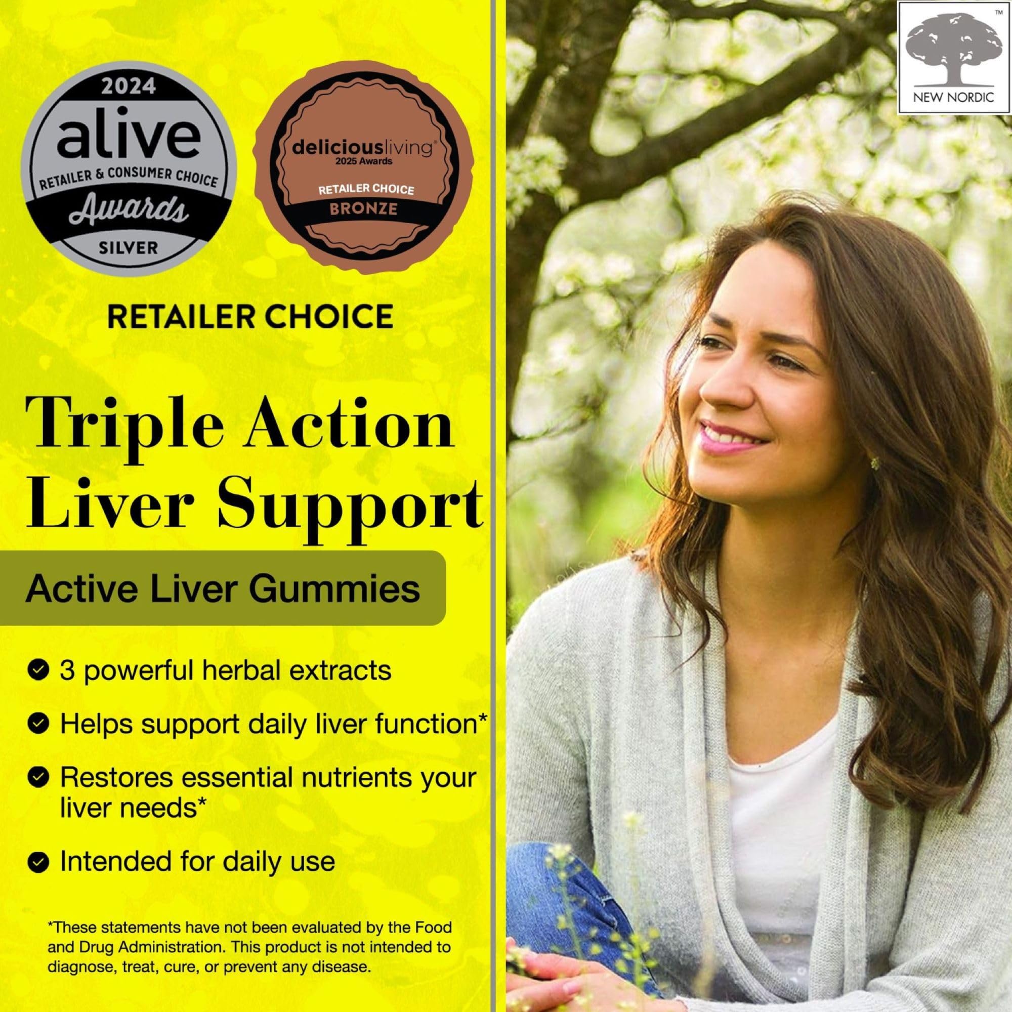 NEW NORDIC Active Liver Gummies, Milk Thistle, Artichoke & Turmeric Supplement, Natural Peach Mango Flavor, Sugar Free & Vegan, 60 Count (Pack of 1)
