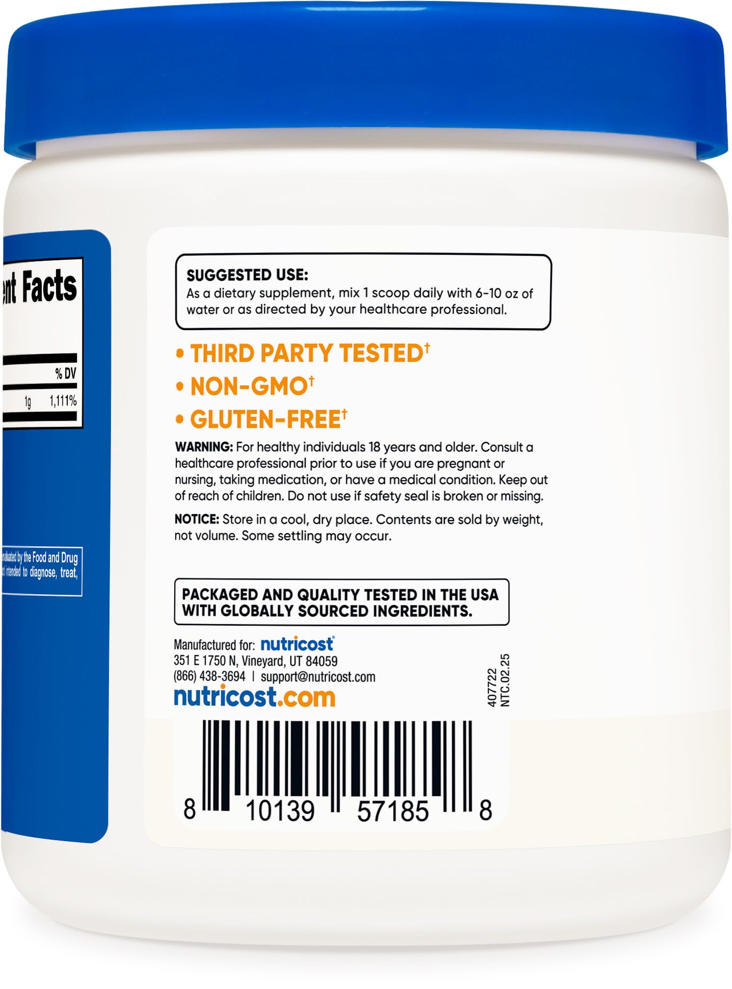 Nutricost Pure Ascorbic Acid Powder (Vitamin C) 1LB