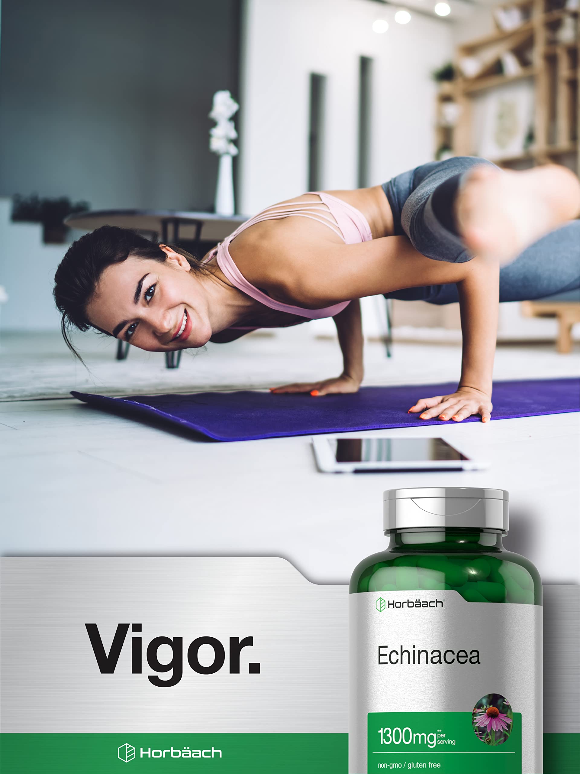 Horbäach Echinacea Extract Capsules | 300 Count | Vegan, Non-GMO, Gluten Free Supplement