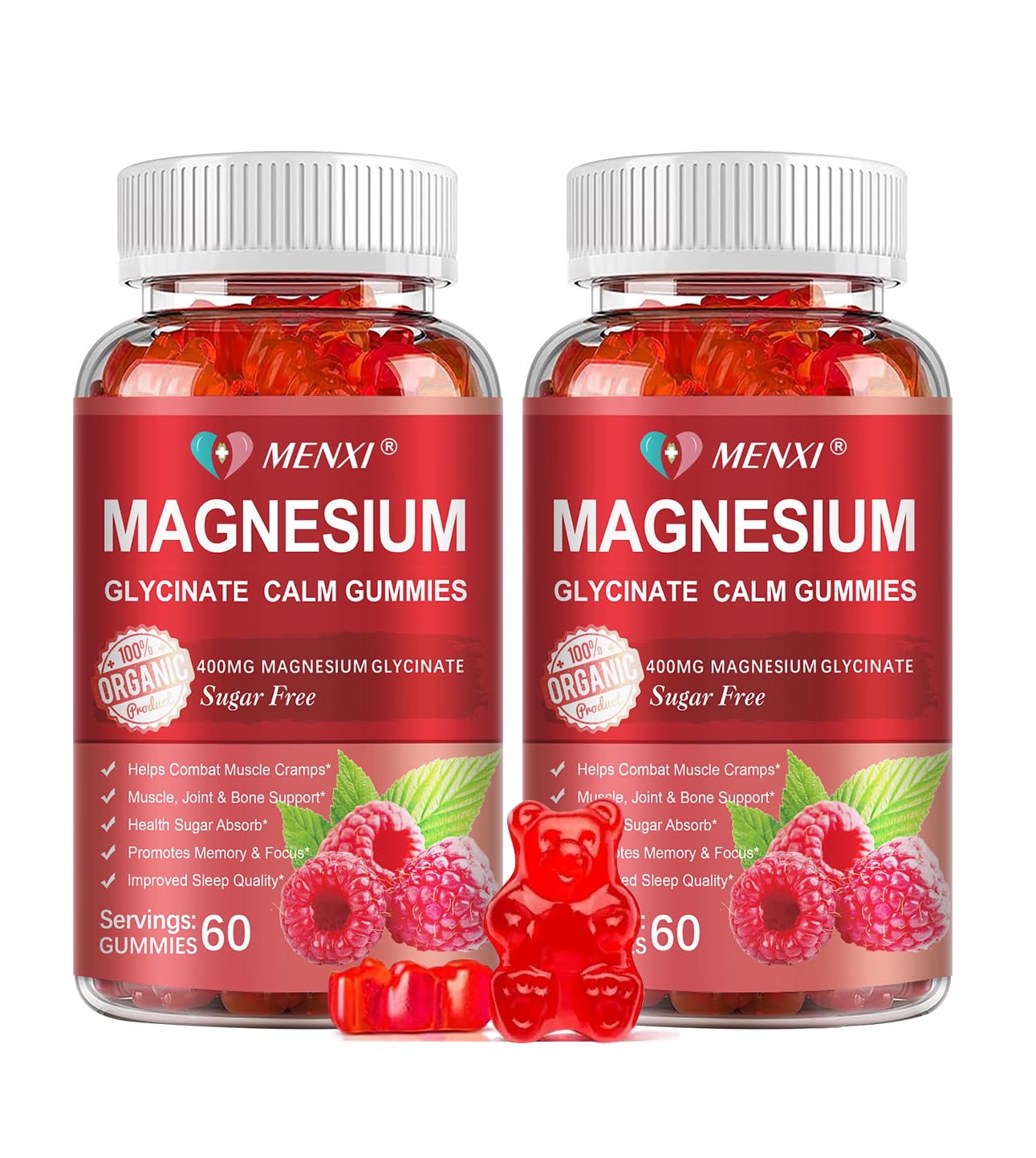 Magnesium Gummies 600mg per Serving-Magnesium Glycinate 400mg and Magnesium Malate 200mg,Sugar Free Magnesium Potassium Supplement for Calm Mood, Muscle, Bone & Energy Support,120 Raspberry Gummies