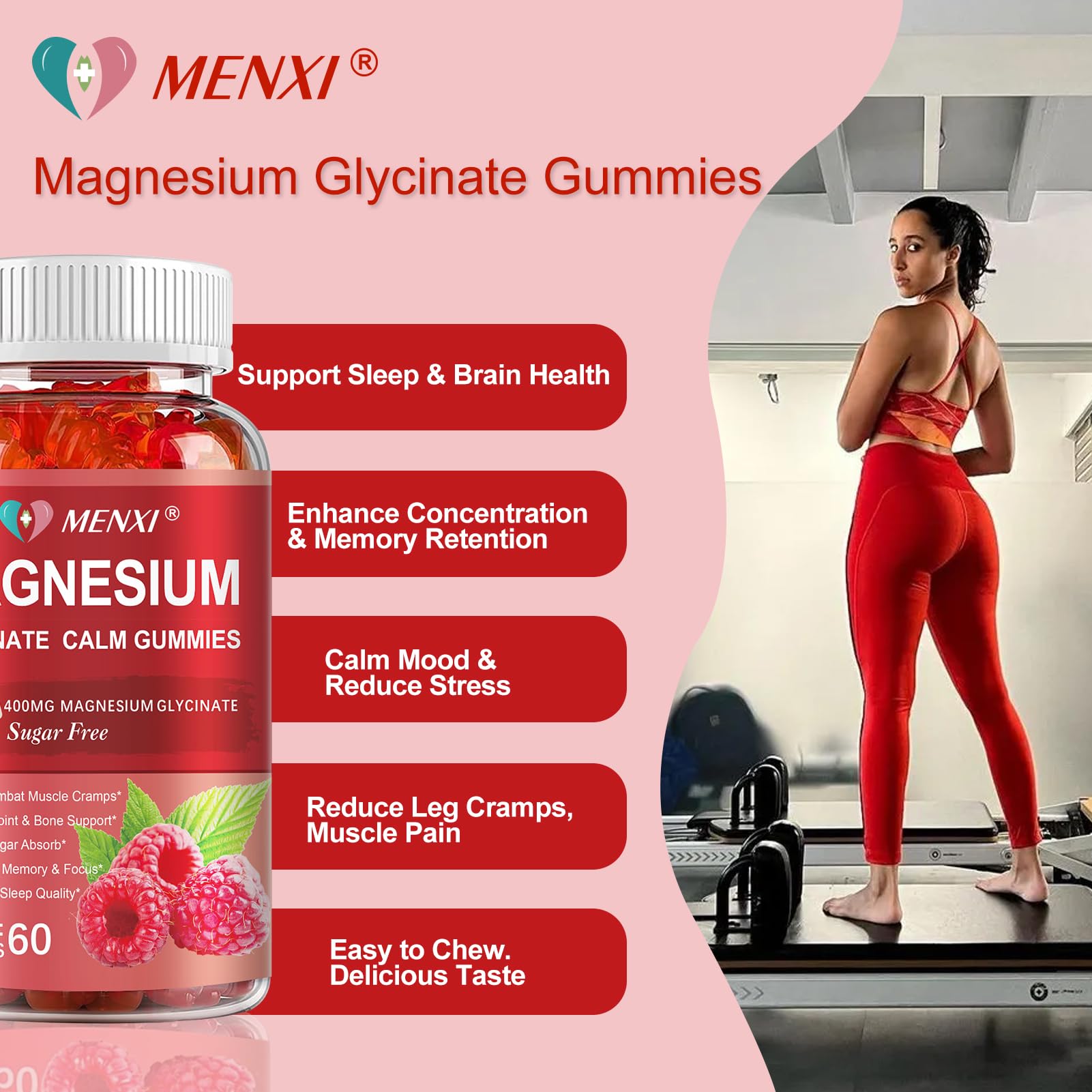 Magnesium Gummies 600mg per Serving-Magnesium Glycinate 400mg and Magnesium Malate 200mg,Sugar Free Magnesium Potassium Supplement for Calm Mood, Muscle, Bone & Energy Support,120 Raspberry Gummies