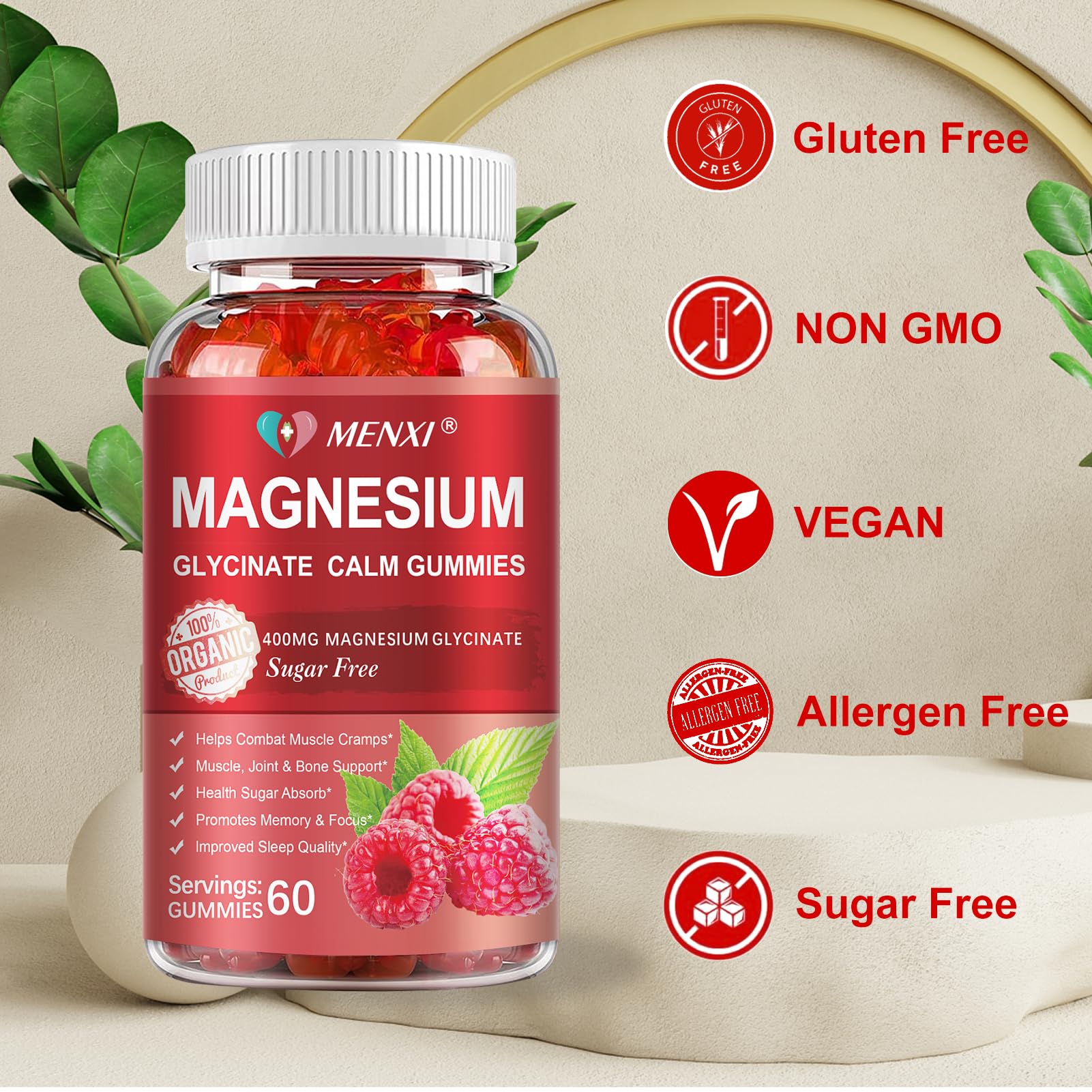 Magnesium Gummies 600mg per Serving-Magnesium Glycinate 400mg and Magnesium Malate 200mg,Sugar Free Magnesium Potassium Supplement for Calm Mood, Muscle, Bone & Energy Support,120 Raspberry Gummies