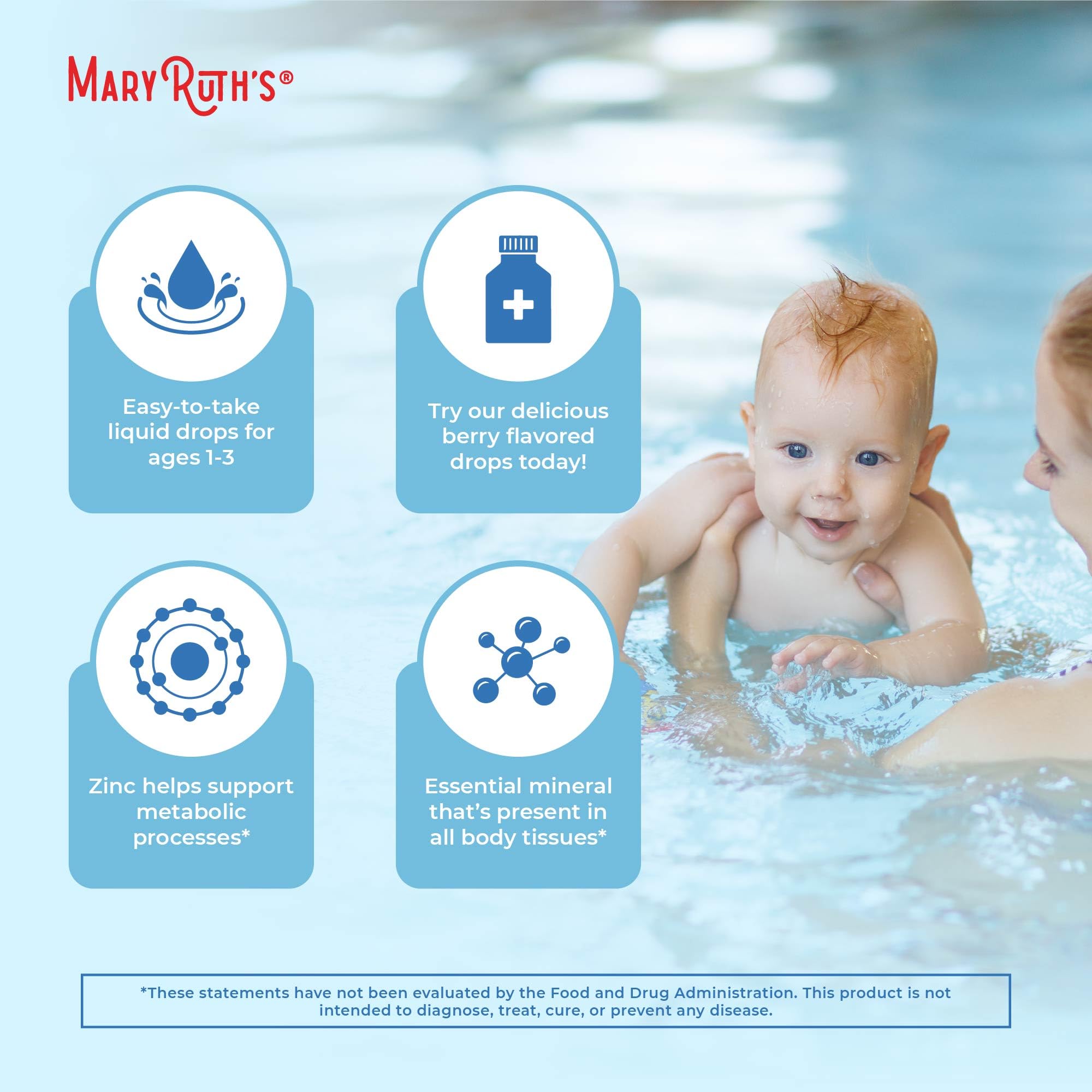 MaryRuth Organics USDA Toddler Liquid Drops | Zinc Sulfate | Immune Support Supplement| Skin Health | Vegan | Formulated for Ages 1-3 | Delicious Berry Flavor | 1 Month Supply | 2 Fl Oz