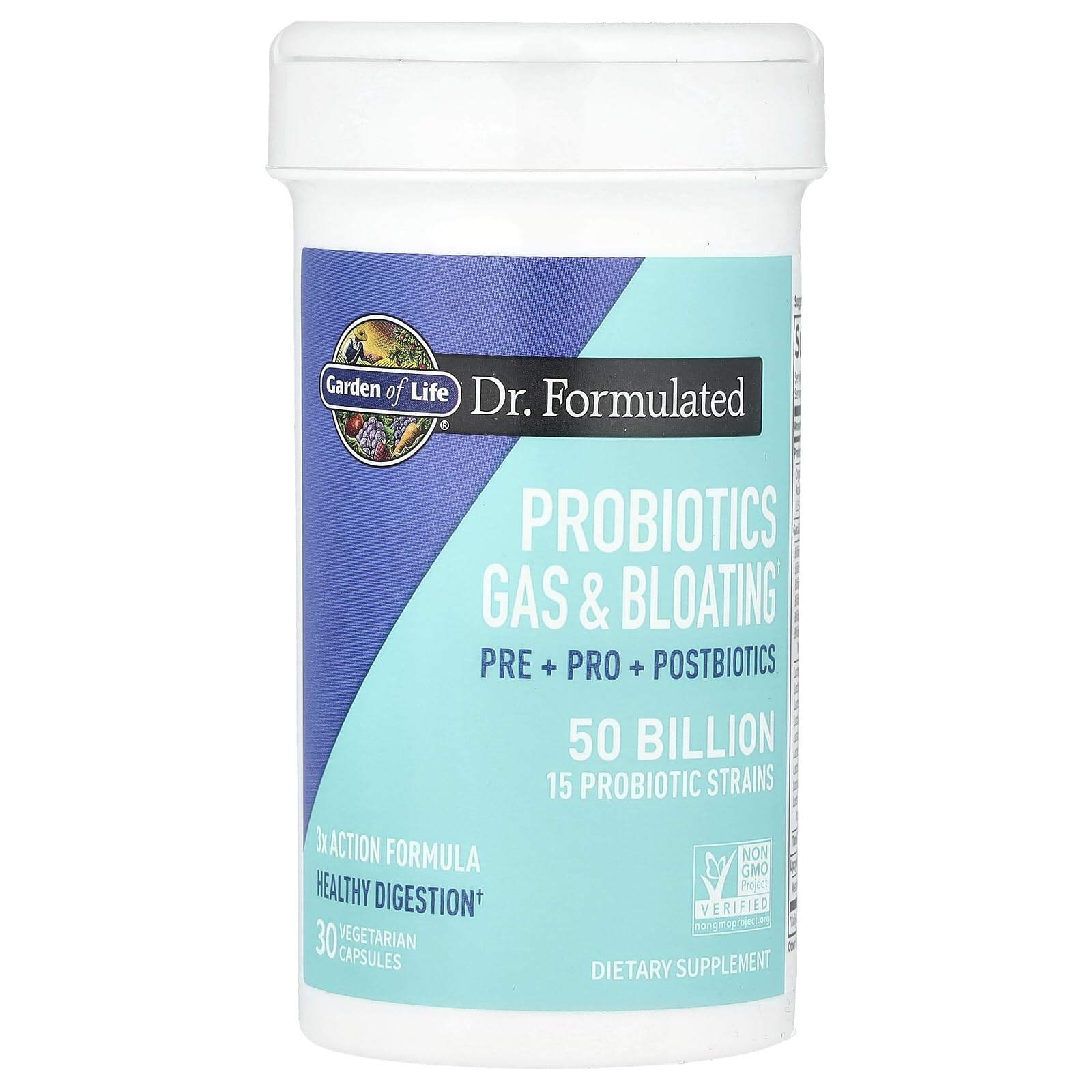 Garden of Life Dr. Formulated Pre, Post & Probiotics Gas & Bloating Once Daily 3-in-1 Complete Prebiotics, Postbiotics & Probiotics – 50 Billion CFU, Non-GMO, Gluten-Free, 30 Day Supply