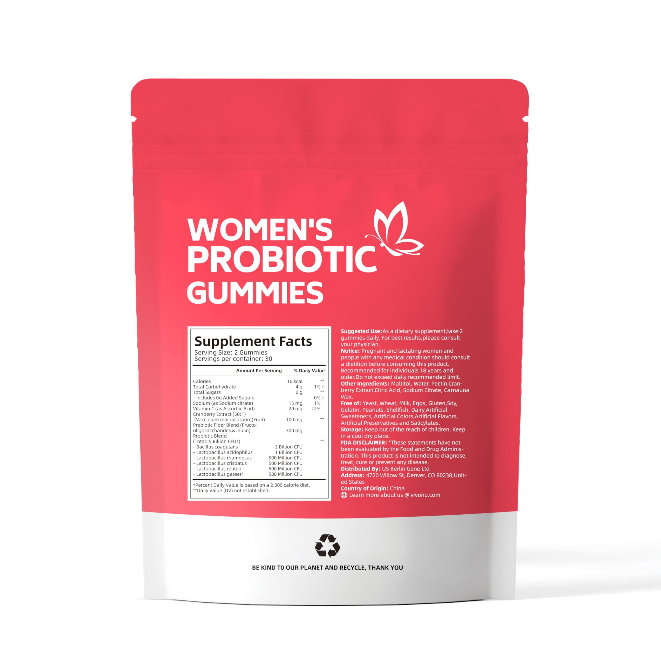 VivoNu Viginal Probiotic for Women, Women Probiotic Gummies, Feminine Balance Gummies, Cranberry Probiotics for Woman Vaginigal Health, Yeast Ph Balance| 60 Gummies