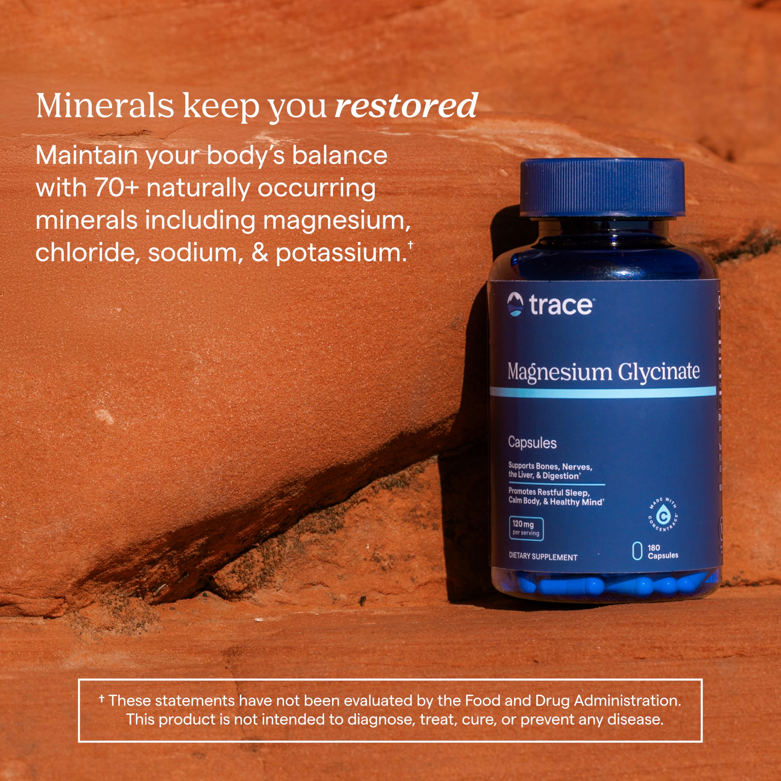 Trace Minerals Magnesium Glycinate - Gentle Magnesium Glycinate Supplement for Healthy Sleep & Relaxation Support - Healthy Mind & Energy - Vegan - Gluten-Free - 180 Count (180 Servings)