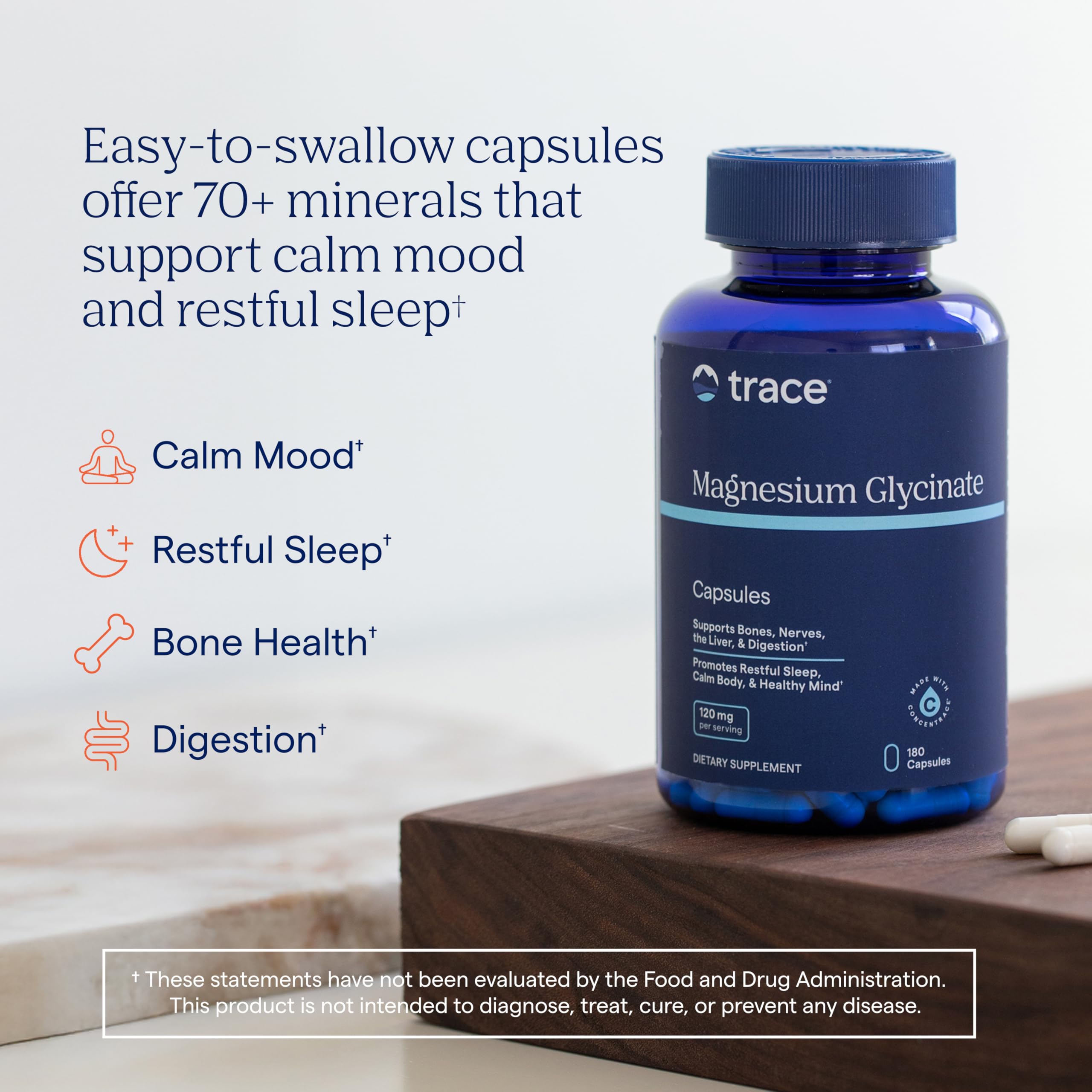 Trace Minerals Magnesium Glycinate - Gentle Magnesium Glycinate Supplement for Healthy Sleep & Relaxation Support - Healthy Mind & Energy - Vegan - Gluten-Free - 180 Count (180 Servings)