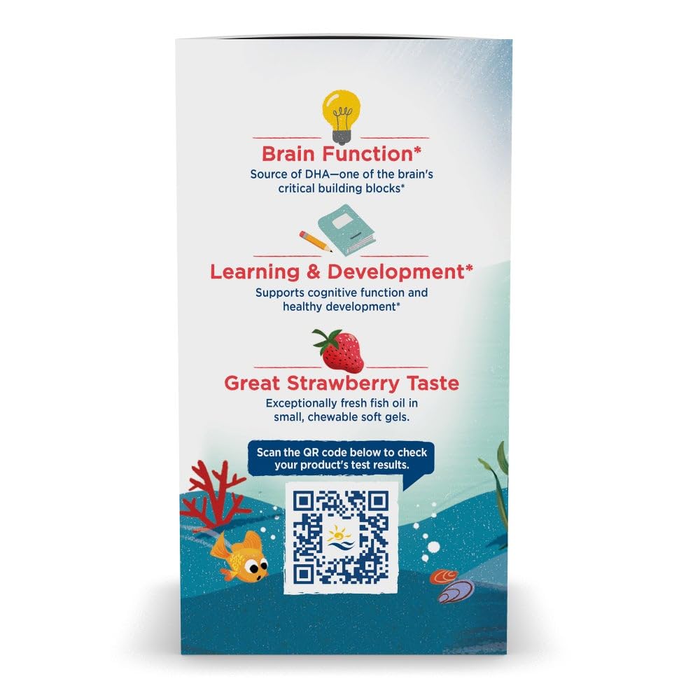Nordic Naturals Children’s DHA, Strawberry - 180 Mini Chewable Soft Gels for Kids - 250 mg Omega-3 with EPA & DHA - Brain Development & Function - Non-GMO - 45 Servings