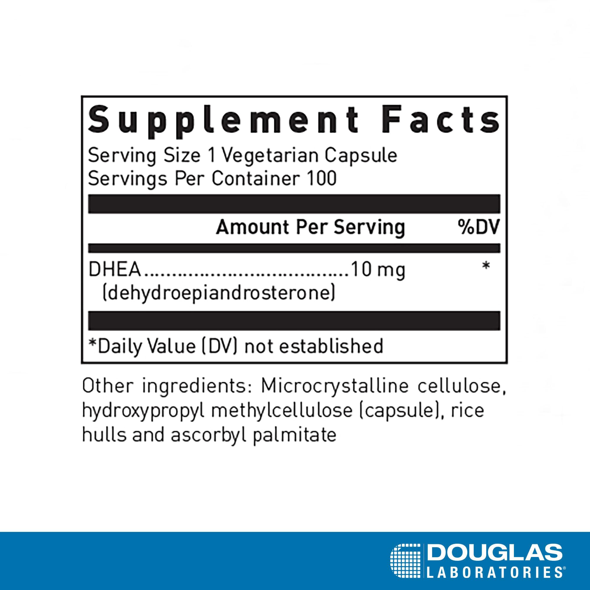 Douglas Laboratories DHEA 10 mg Capsules - Micronized - Supports Hormone Balance, Immunity, Brain, Bone Health & Metabolism* - Non-GMO - 100 Vegetarian Capsules