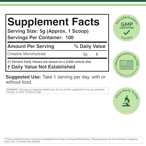 Creatine Monohydrate Powder 1.1lbs (100 Servings of 5 Grams Each) - No Fillers, Vegan Safe, Non-GMO, Gluten Free by Double Wood