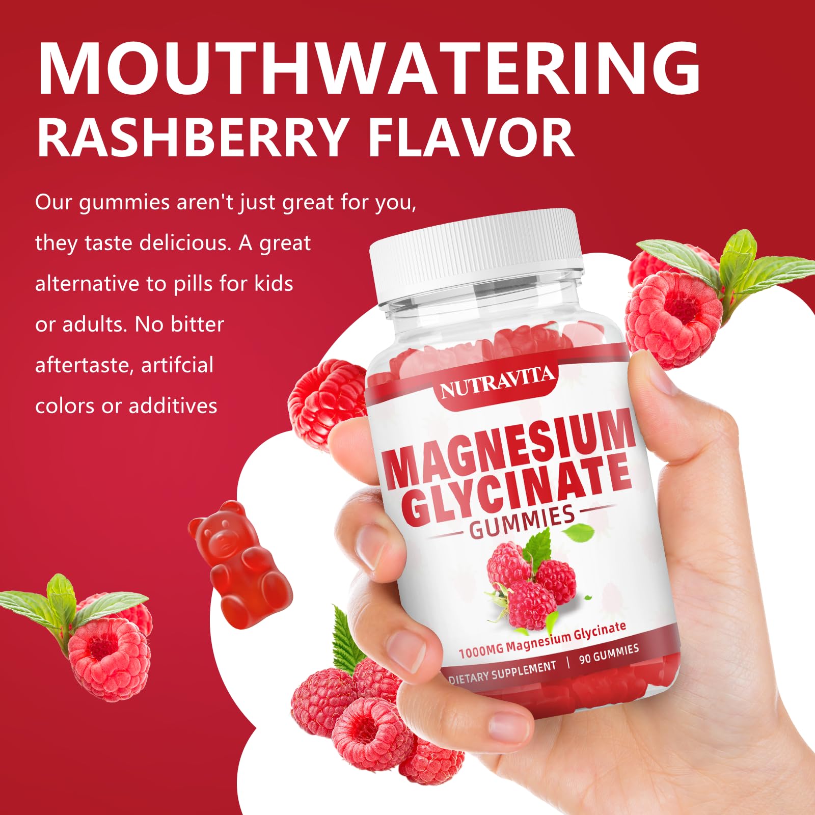 Magnesium Glycinate Gummies 1000mg with Magnesium L-Threonate,Chelated Magnesium Potassium Complex Supplement with VitD, B6, CoQ10, Calcium,Supports for Memory, Calm, Mood - 180 Gummies Raspberry