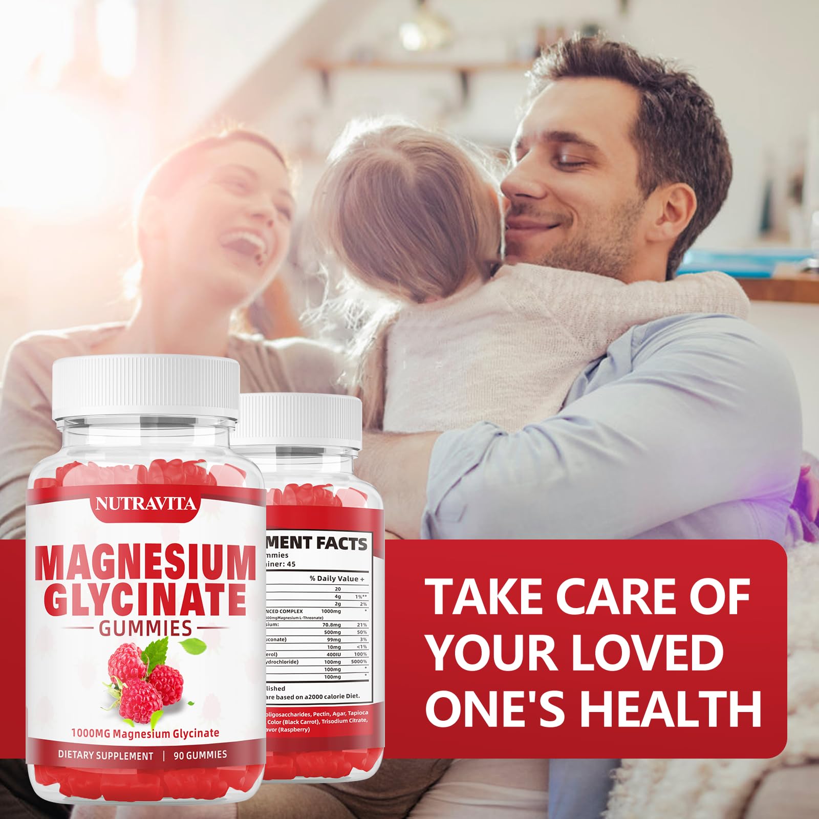 Magnesium Glycinate Gummies 1000mg with Magnesium L-Threonate,Chelated Magnesium Potassium Complex Supplement with VitD, B6, CoQ10, Calcium,Supports for Memory, Calm, Mood - 180 Gummies Raspberry