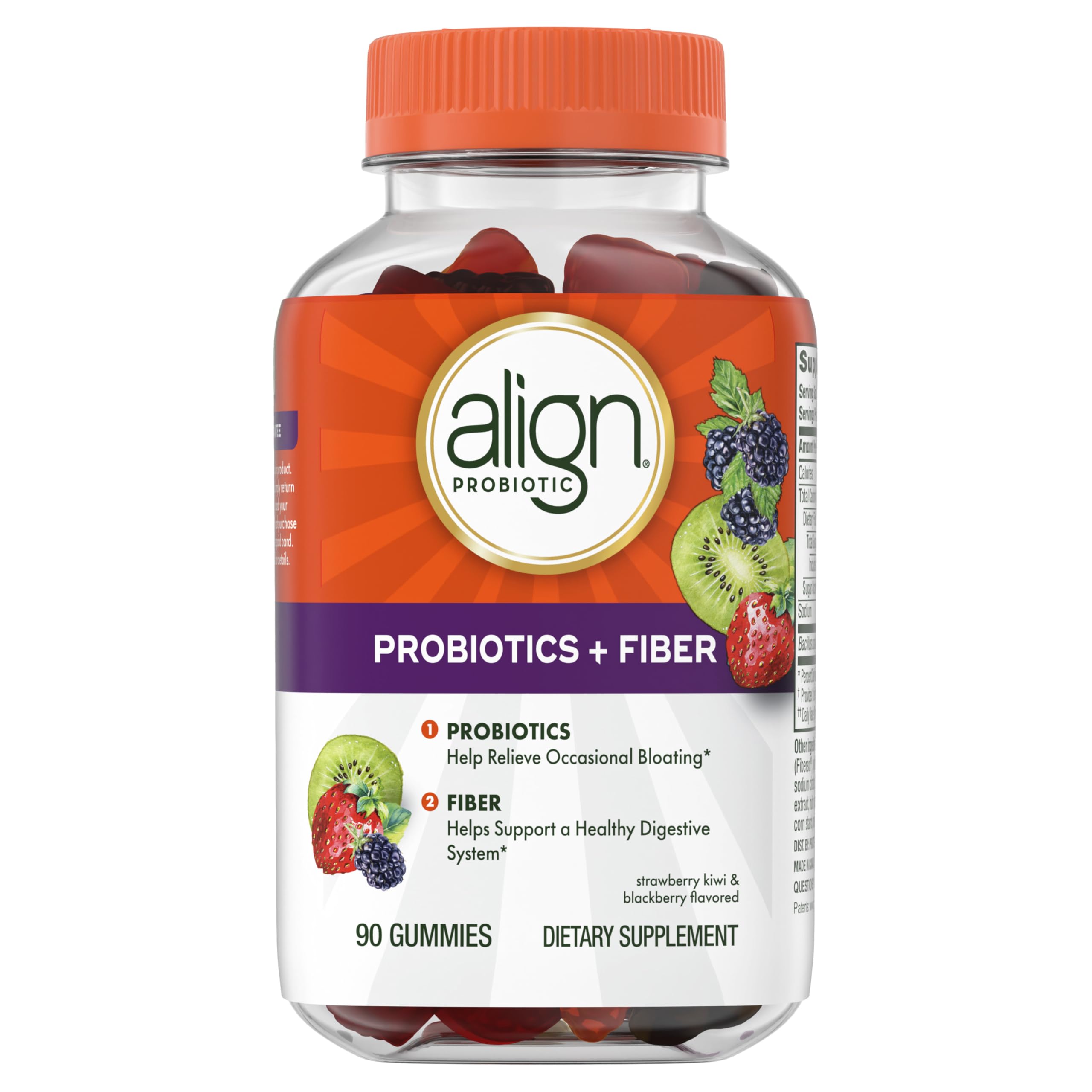 Align Probiotic, Probiotics + Fiber Gummies, Probiotics Help Relieve Occasional Bloating*, Fiber Helps Support a Healthy Digestive System*, #1 Doctor Recommended Probiotic Brand‡, 90 Gummies