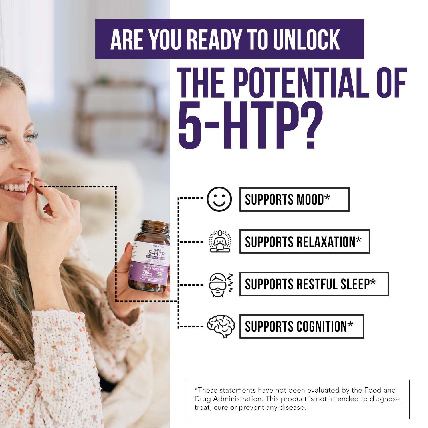 Organic 5-HTP - 200 mg | 99% 5HTP Concentration, Plus Cofactor Vitamin B6 & Lion’s Mane | Water Extracted from Organic Griffonia Seeds | Supports Mood, Cognition & Sleep (60 Capsules | 30 Servings)