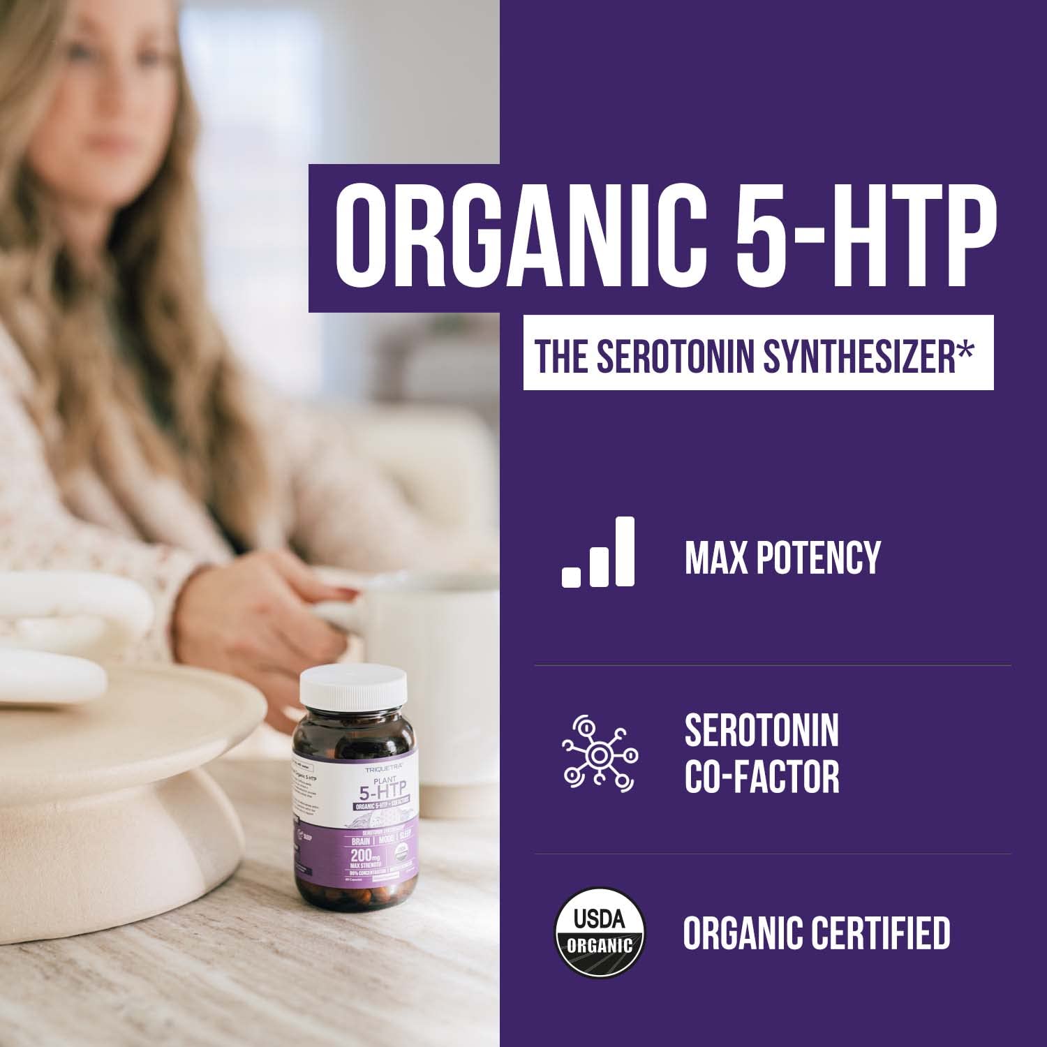 Organic 5-HTP - 200 mg | 99% 5HTP Concentration, Plus Cofactor Vitamin B6 & Lion’s Mane | Water Extracted from Organic Griffonia Seeds | Supports Mood, Cognition & Sleep (60 Capsules | 30 Servings)