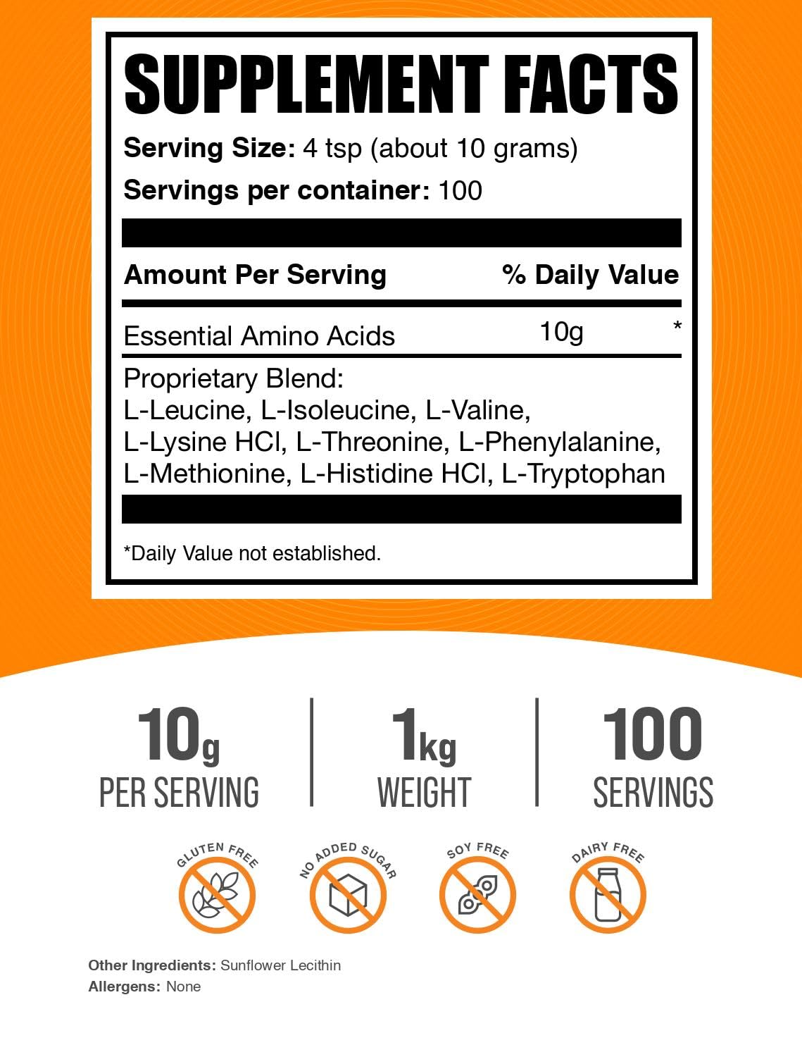 BulkSupplements.com Essential Amino Acids Powder - Essential Amino Acids Supplement, EAA Powder - Unflavored & Gluten Free, 10g per Serving, 1kg (2.2 lbs) (Pack of 1)