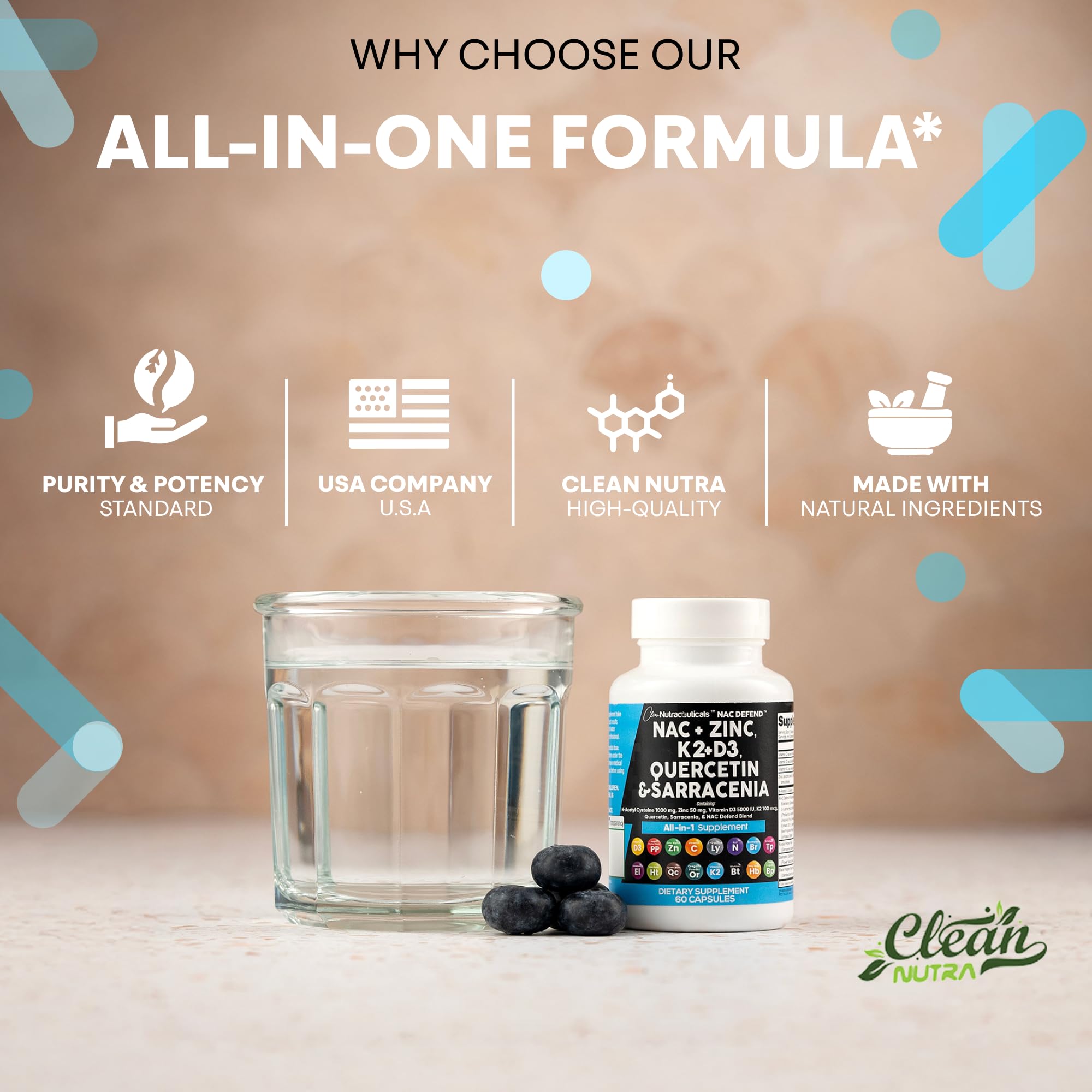 NAC Supplement N-Acetyl Cysteine Vitamin D3 K2 Zinc Quercetin Sarracenia Purpurea Immune Support | Elderberry Holy Basil Bee Propolis Bromelain L-Lysine Capsules Supplements For Women Men Adults